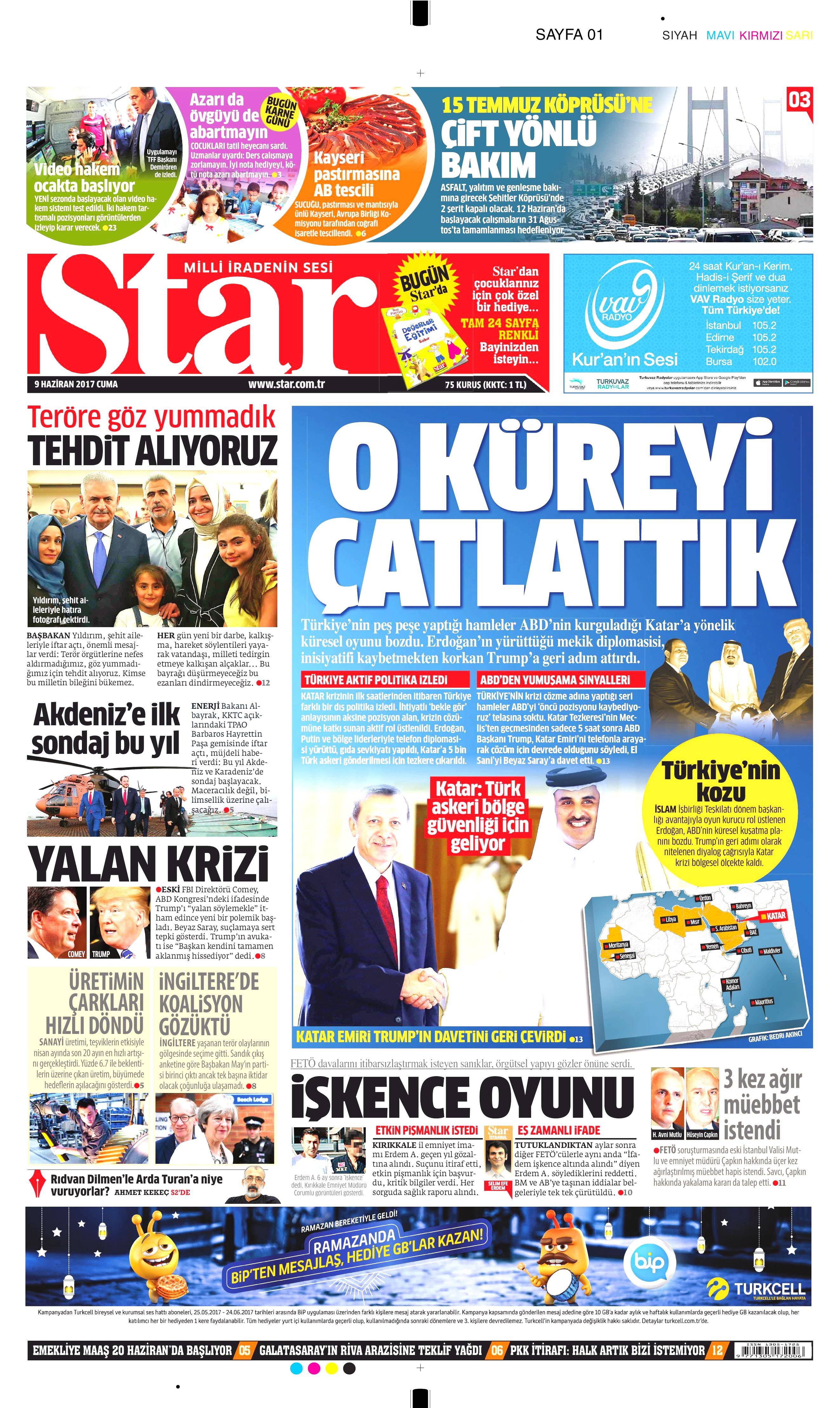 9 Haziran 2017 Cuma gazete manşetleri - 19