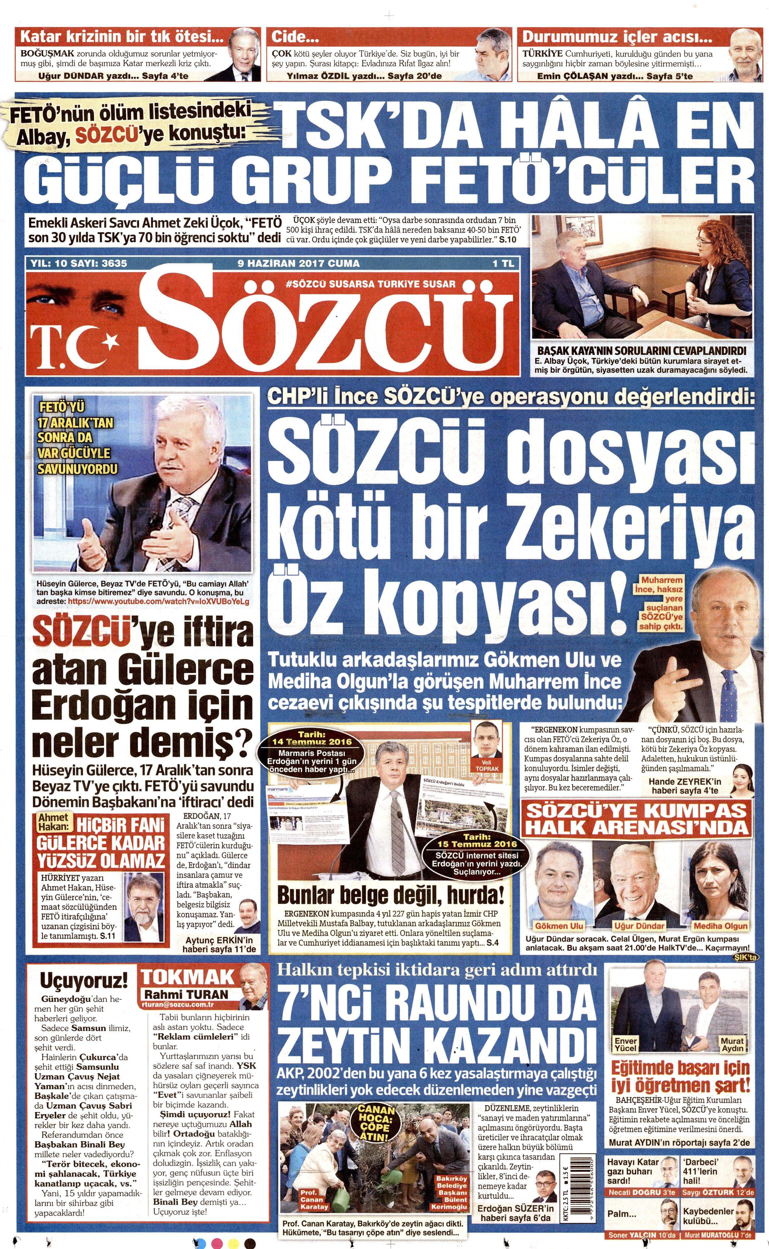 9 Haziran 2017 Cuma gazete manşetleri - 20