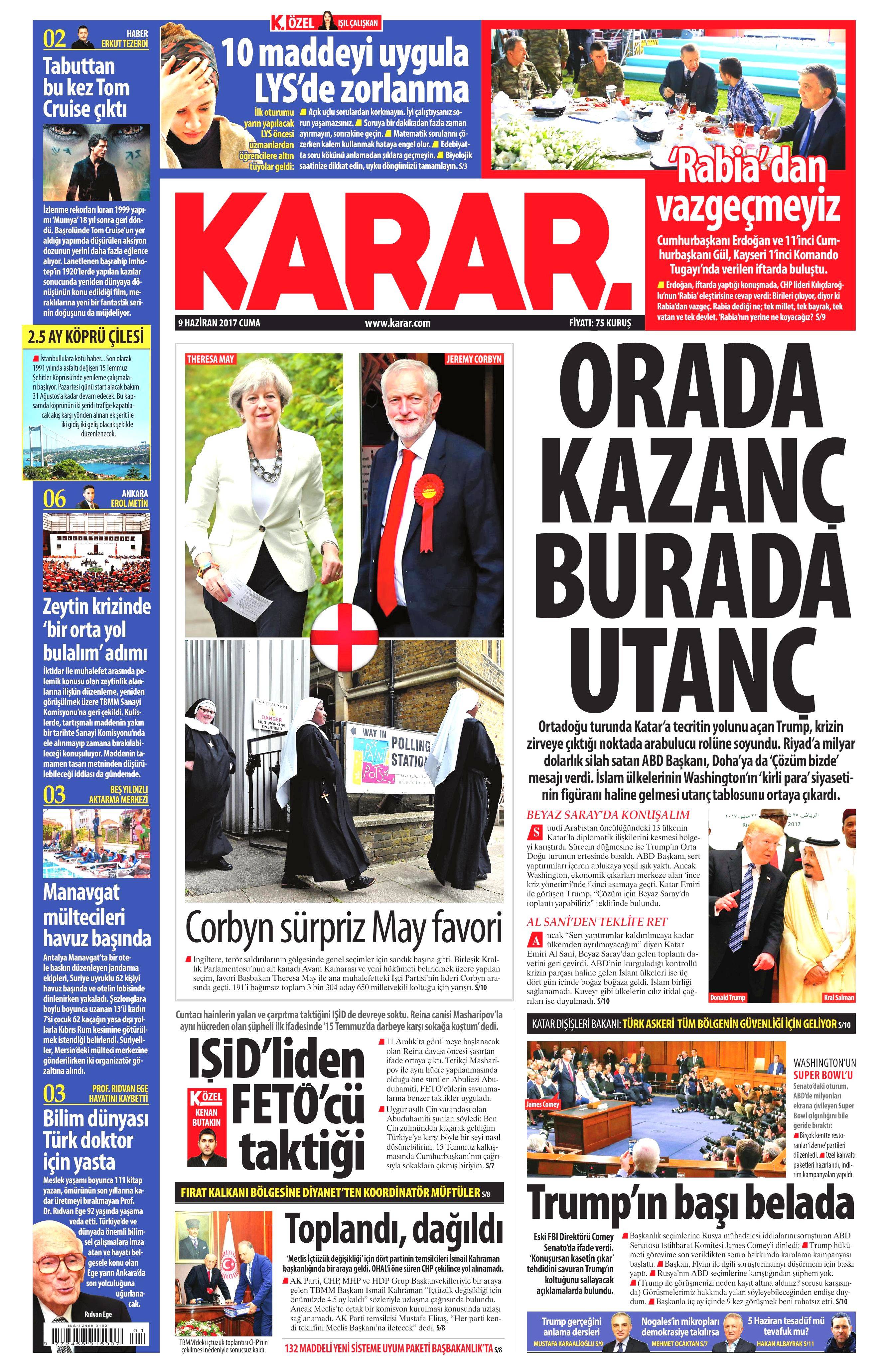 9 Haziran 2017 Cuma gazete manşetleri - 12