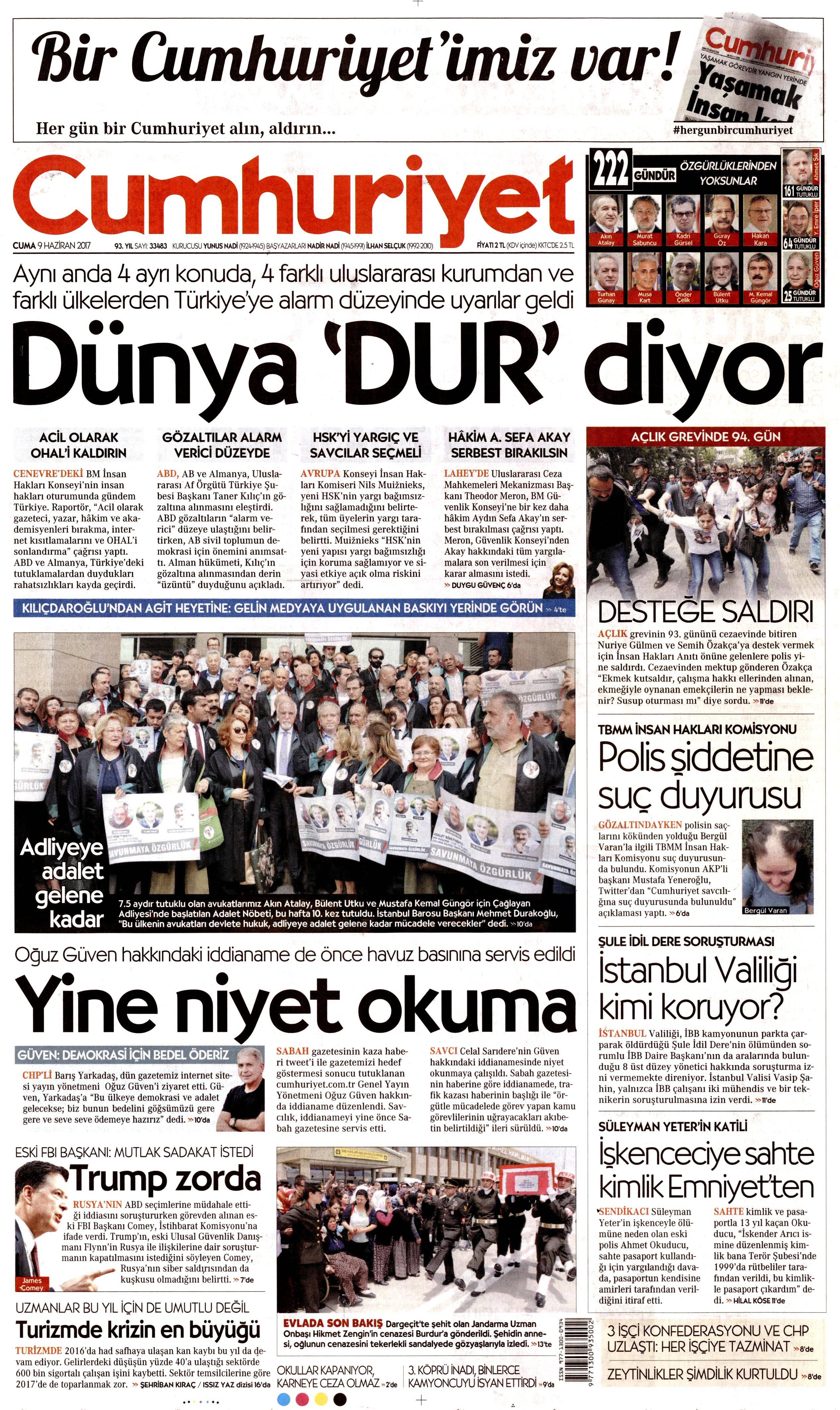 9 Haziran 2017 Cuma gazete manşetleri - 5