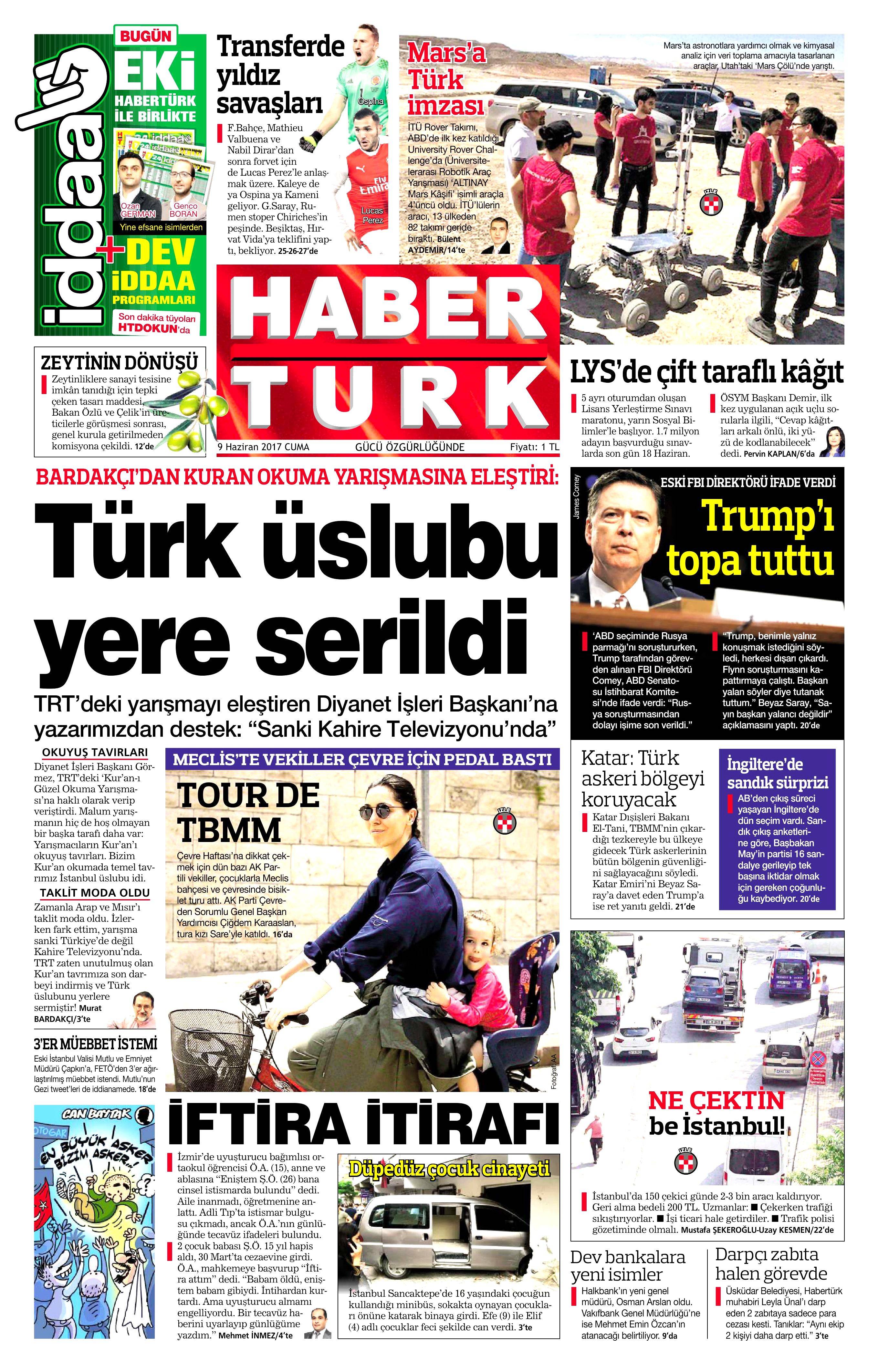 9 Haziran 2017 Cuma gazete manşetleri - 9