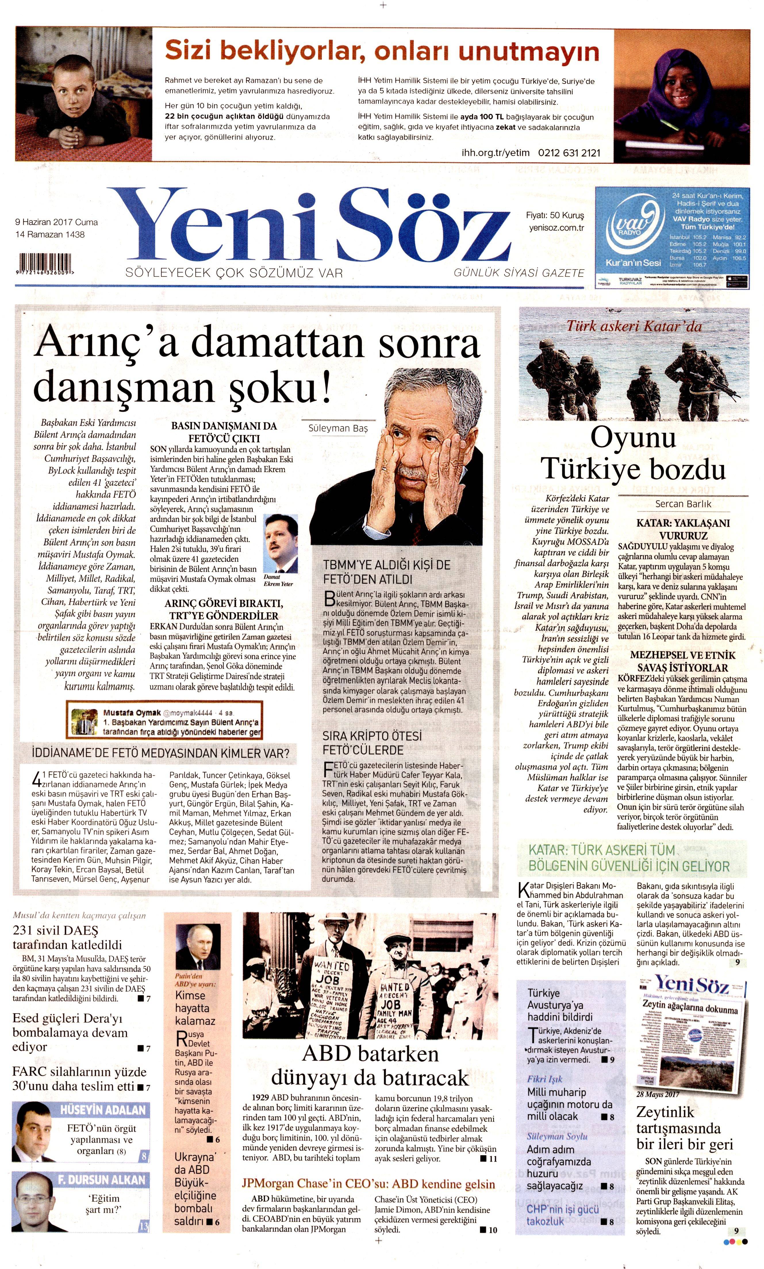 9 Haziran 2017 Cuma gazete manşetleri - 28