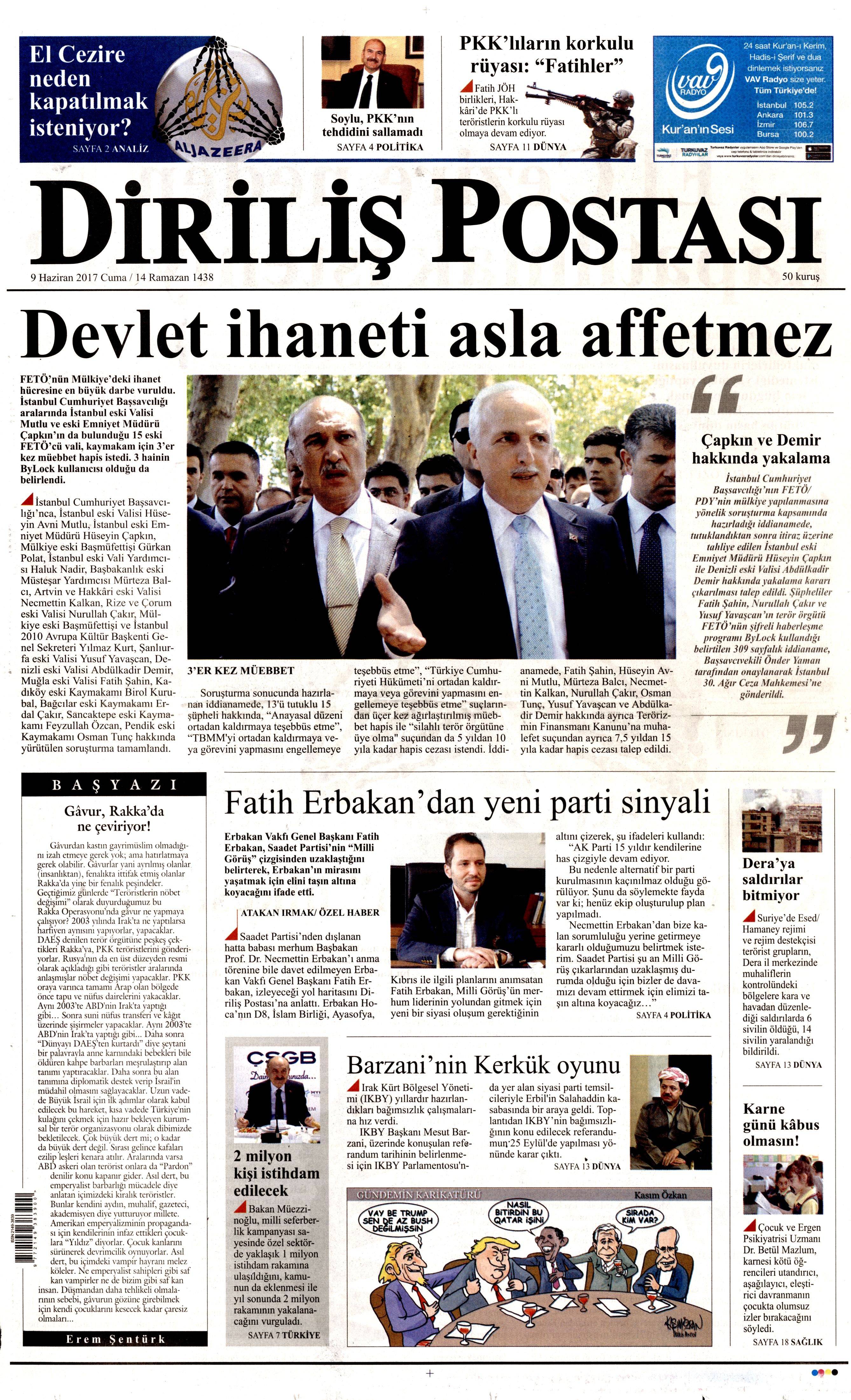 9 Haziran 2017 Cuma gazete manşetleri - 6