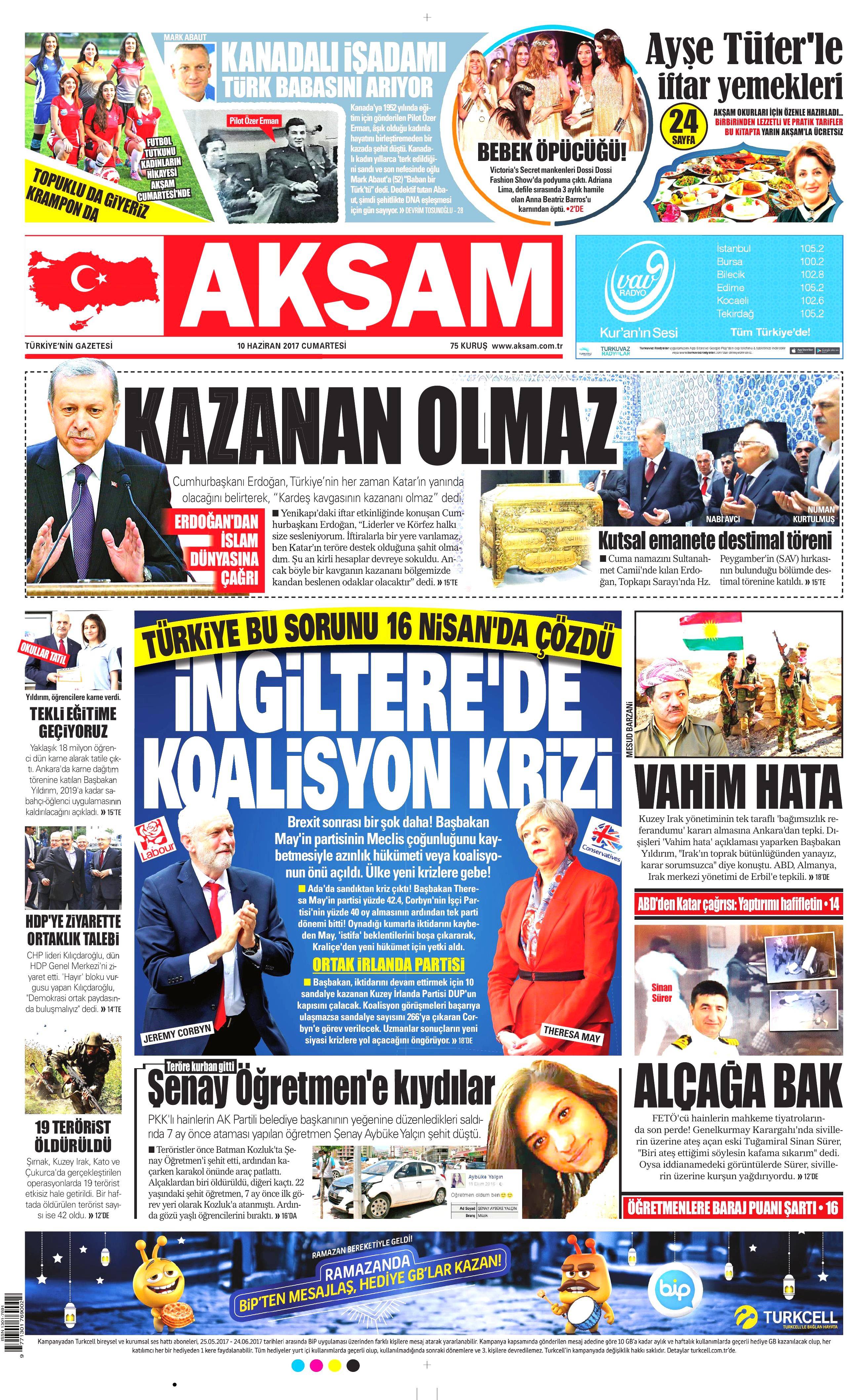 10 Haziran 2017 Cumartesi gazete manşetleri - 1