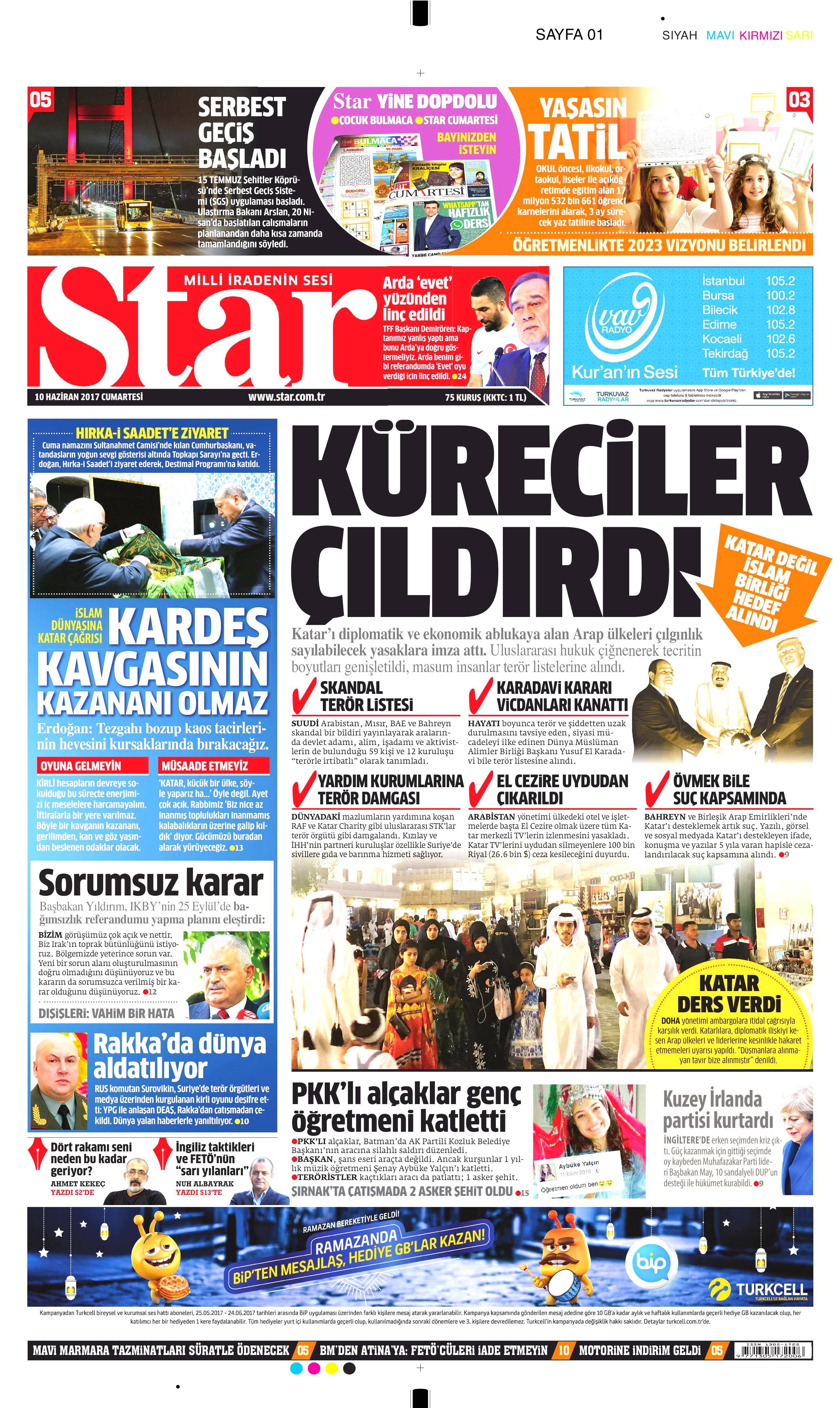 10 Haziran 2017 Cumartesi gazete manşetleri - 20