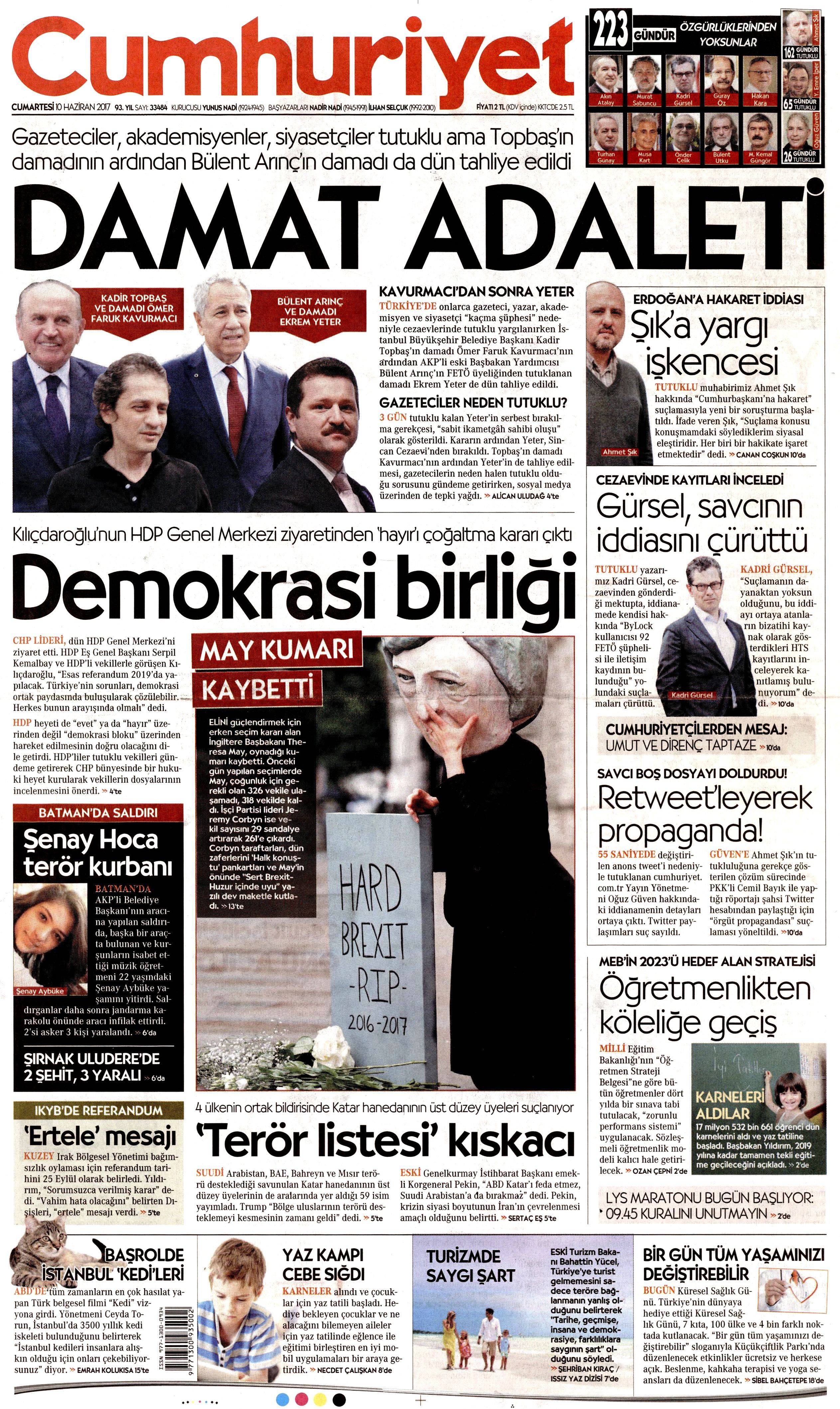 10 Haziran 2017 Cumartesi gazete manşetleri - 5