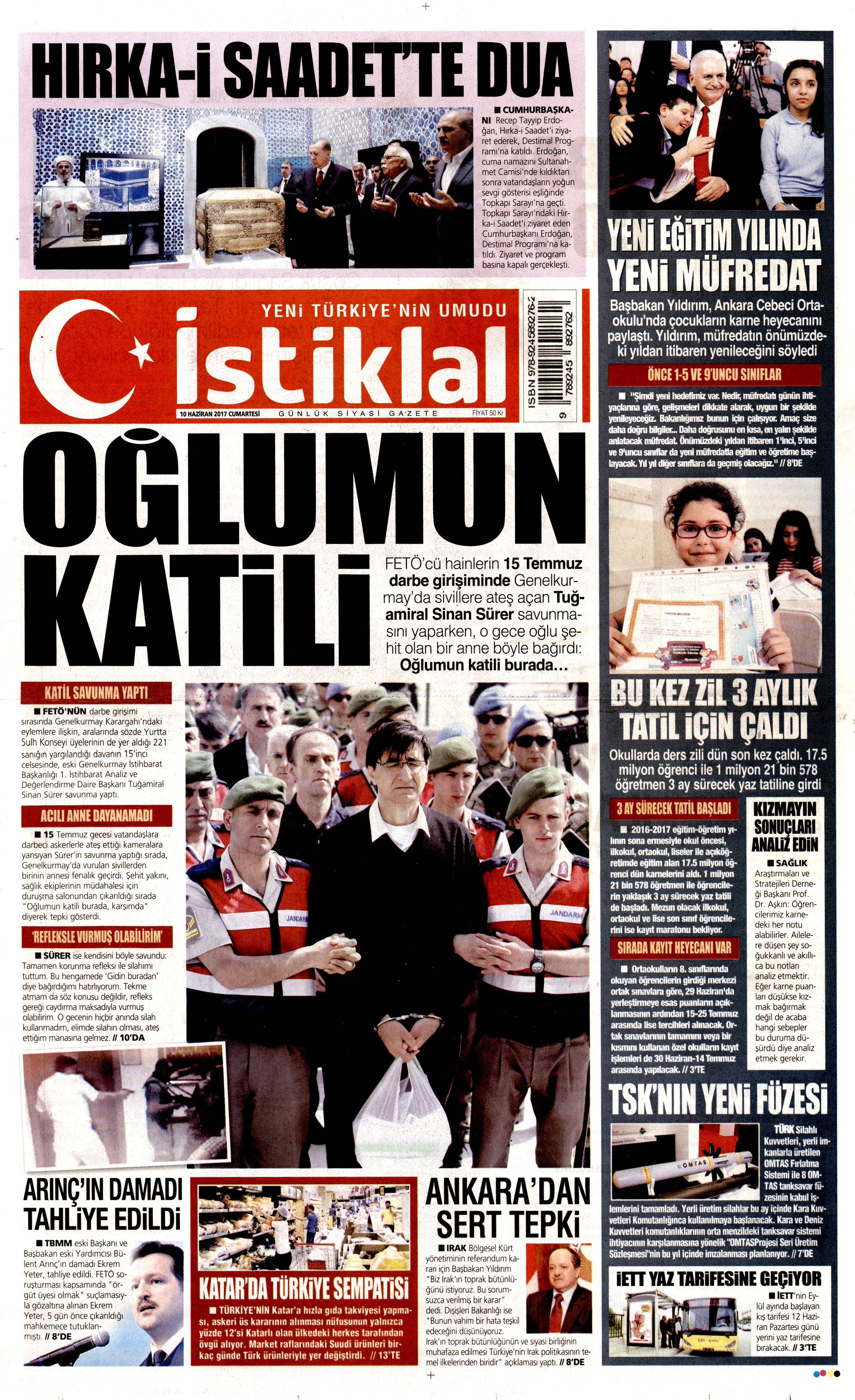 10 Haziran 2017 Cumartesi gazete manşetleri - 11