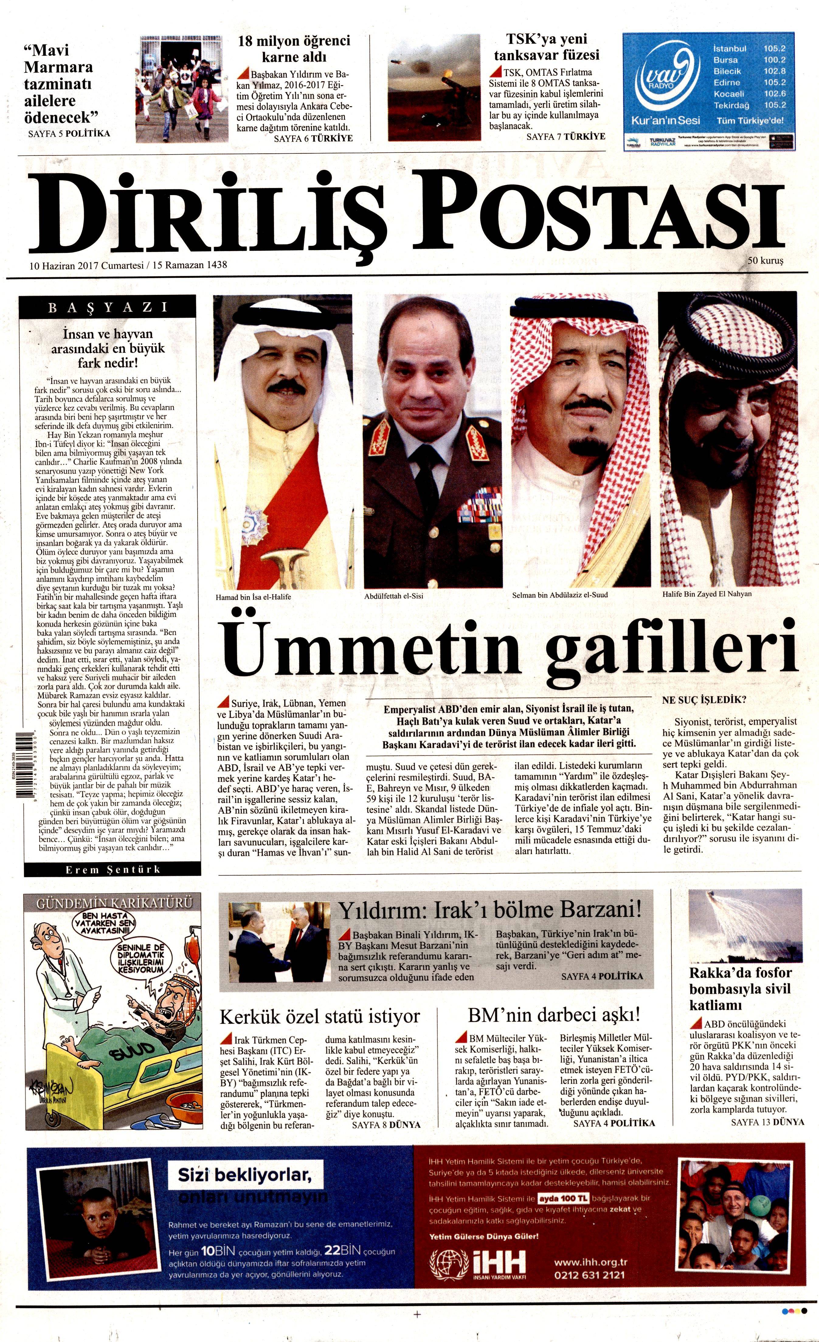 10 Haziran 2017 Cumartesi gazete manşetleri - 6