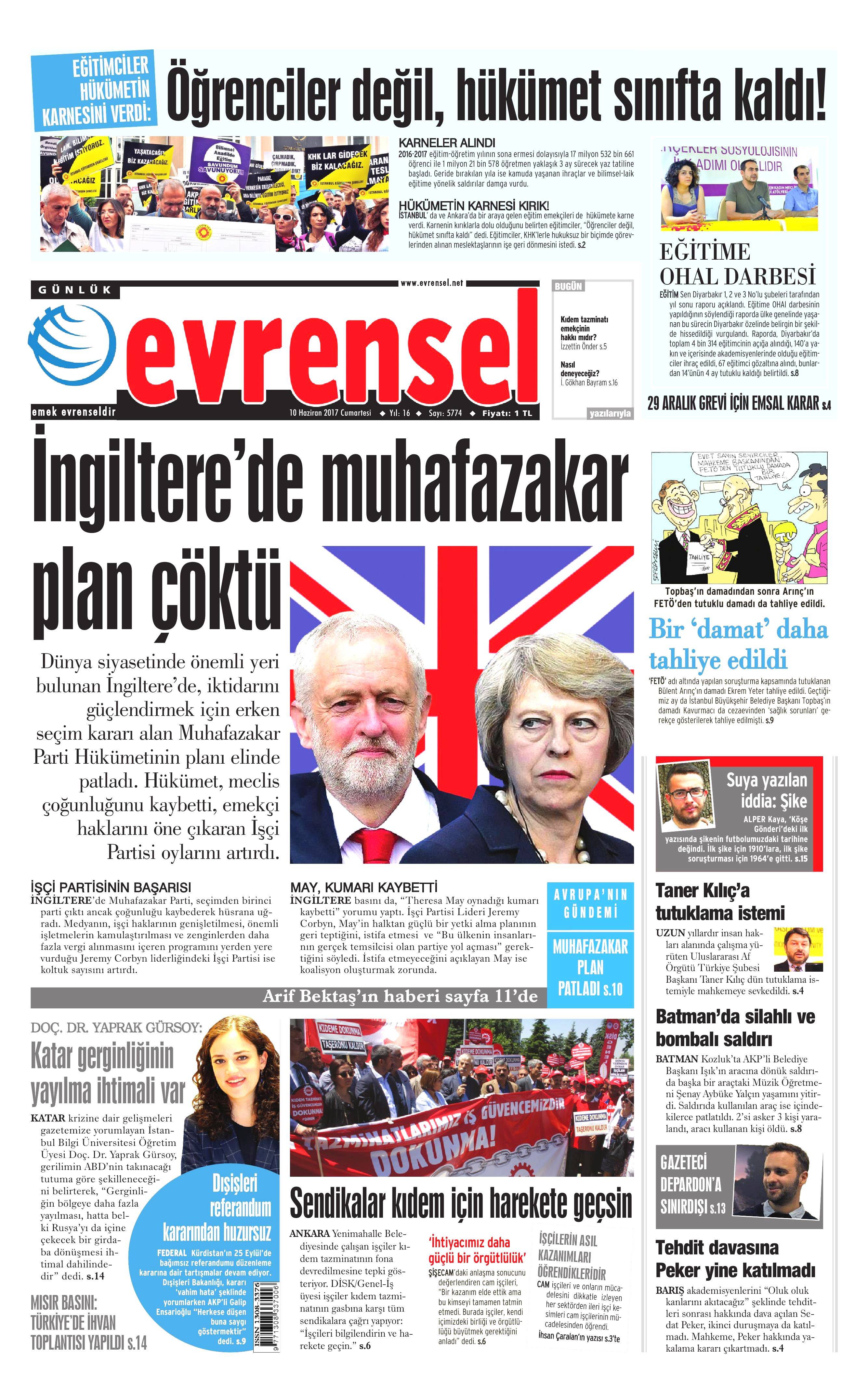 10 Haziran 2017 Cumartesi gazete manşetleri - 7