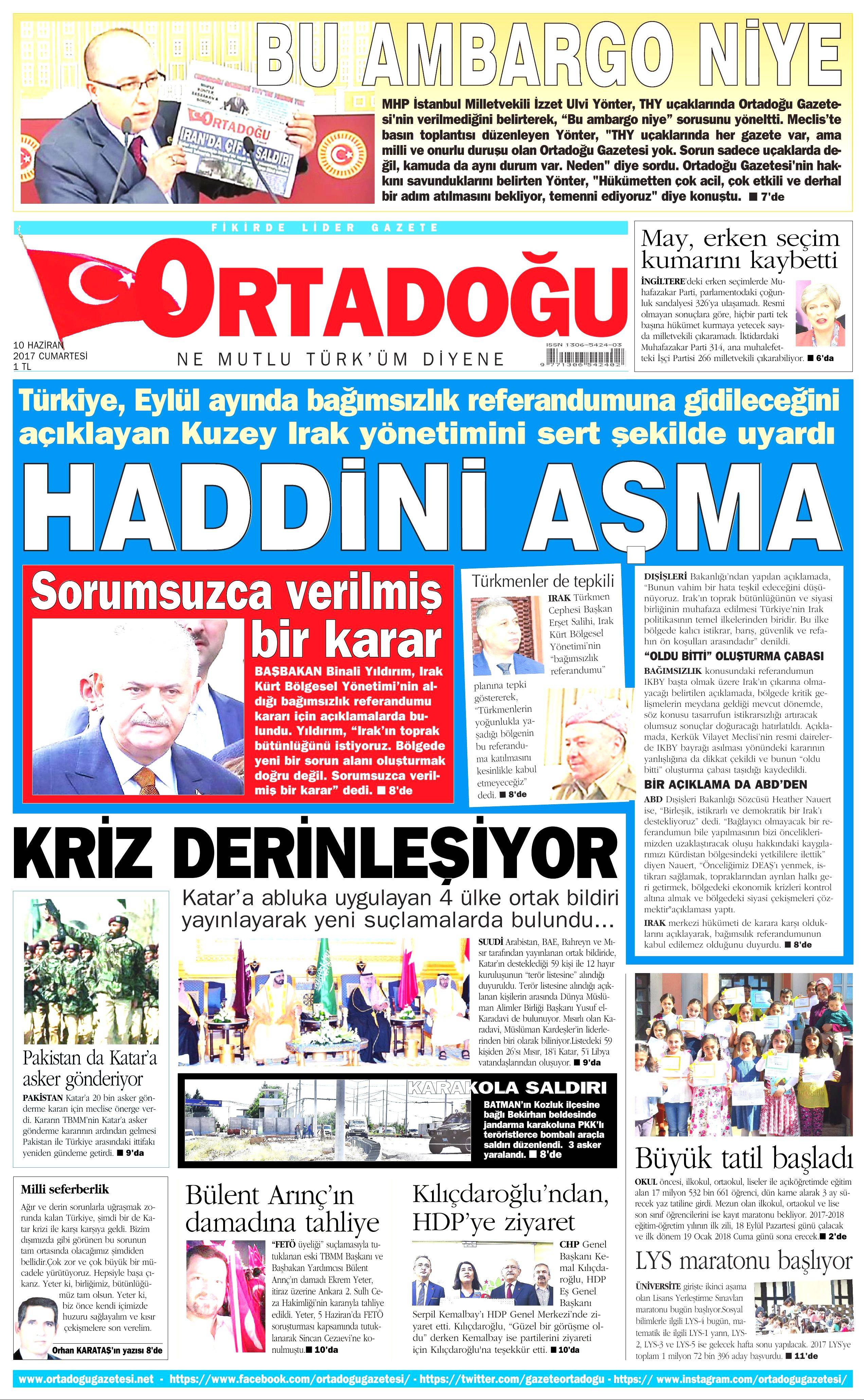 10 Haziran 2017 Cumartesi gazete manşetleri - 16