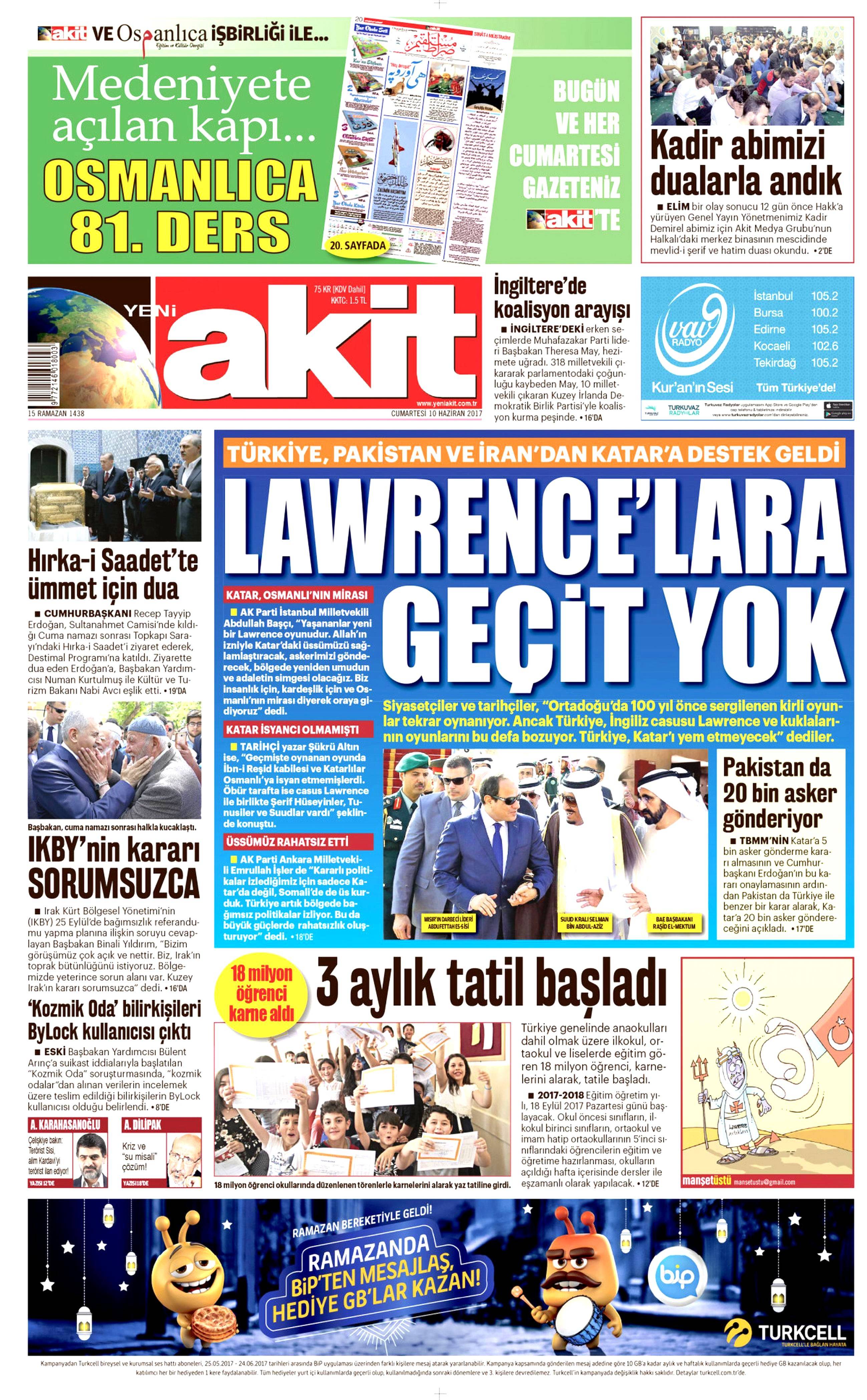 10 Haziran 2017 Cumartesi gazete manşetleri - 2