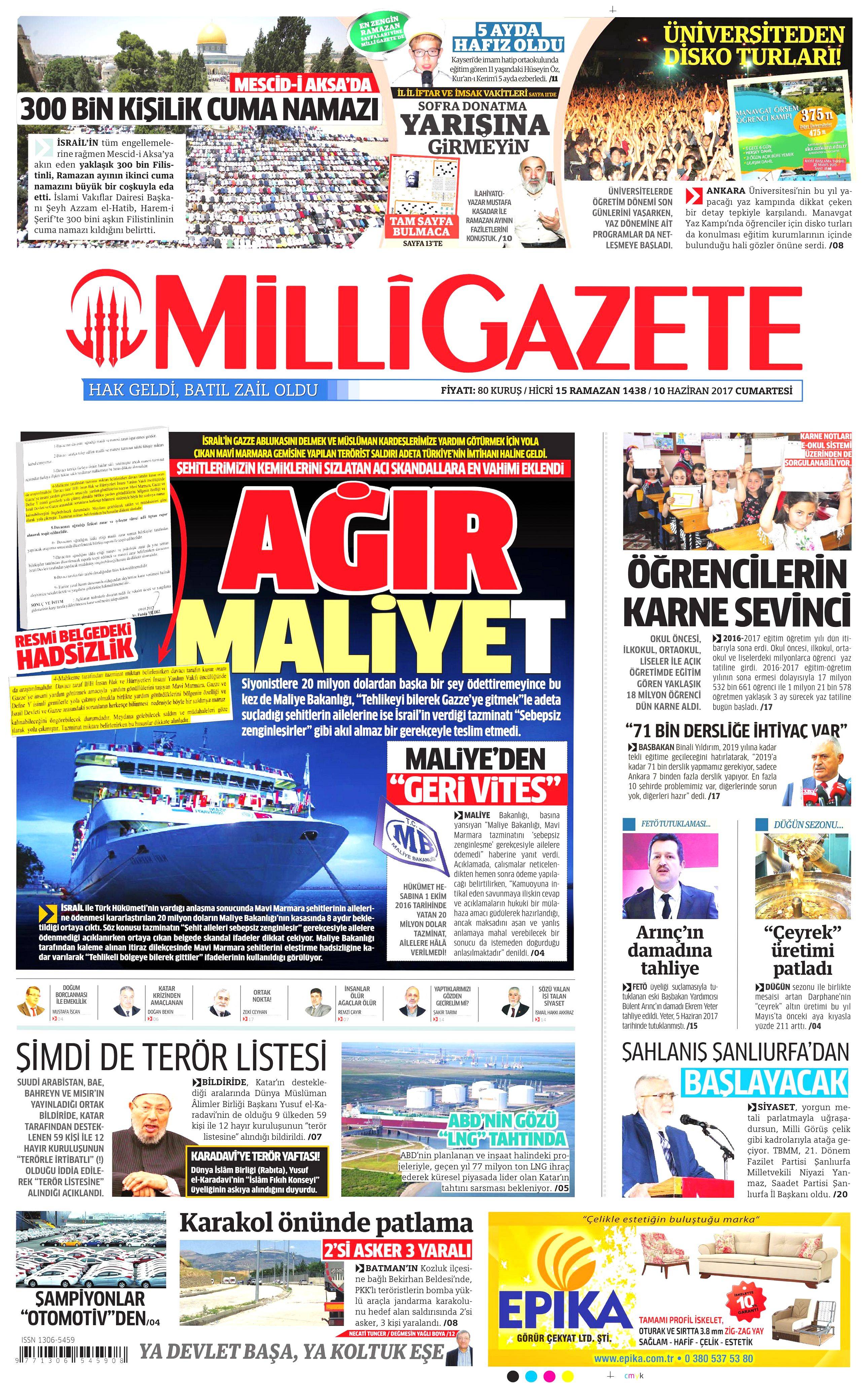 10 Haziran 2017 Cumartesi gazete manşetleri - 14