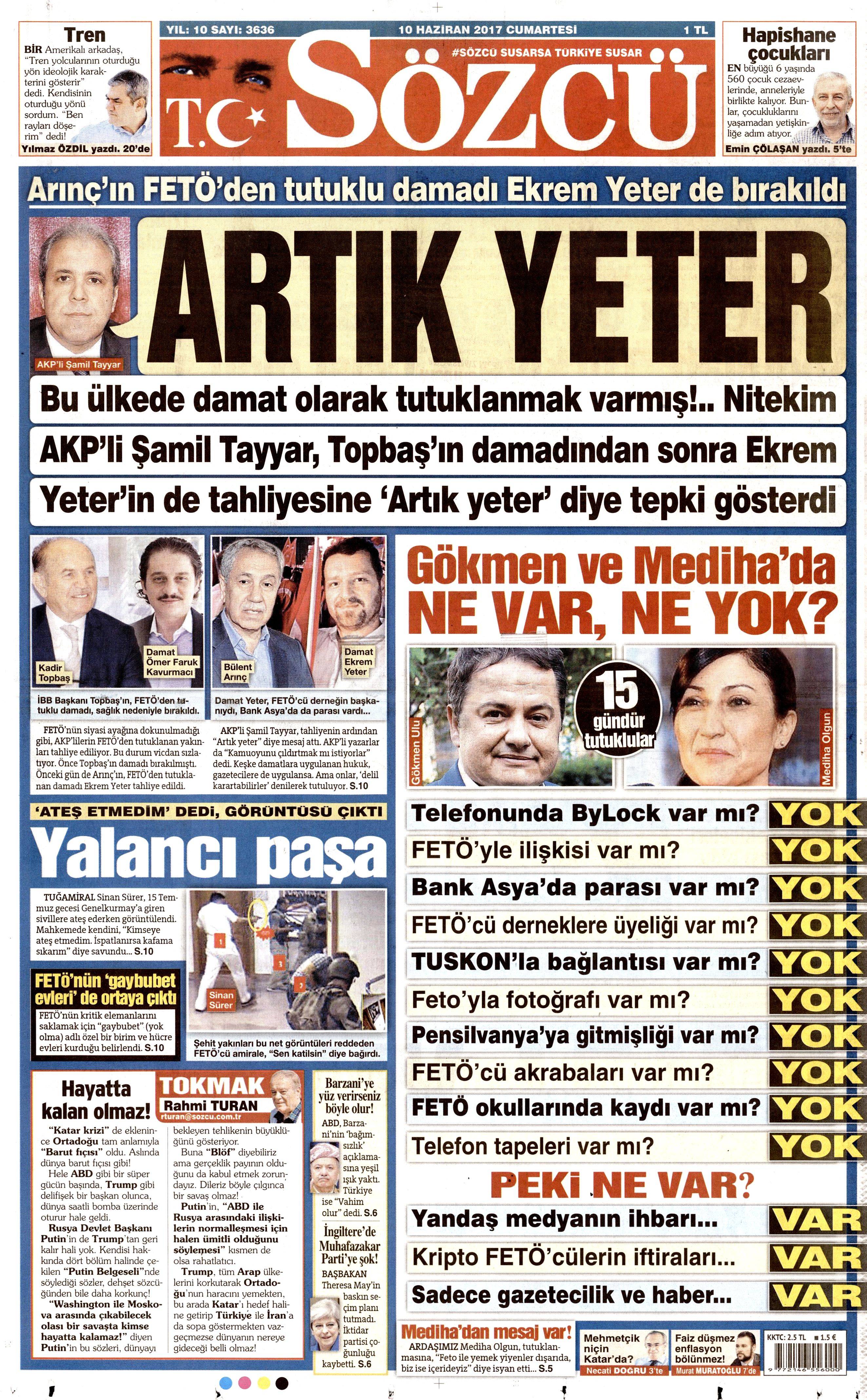 10 Haziran 2017 Cumartesi gazete manşetleri - 19