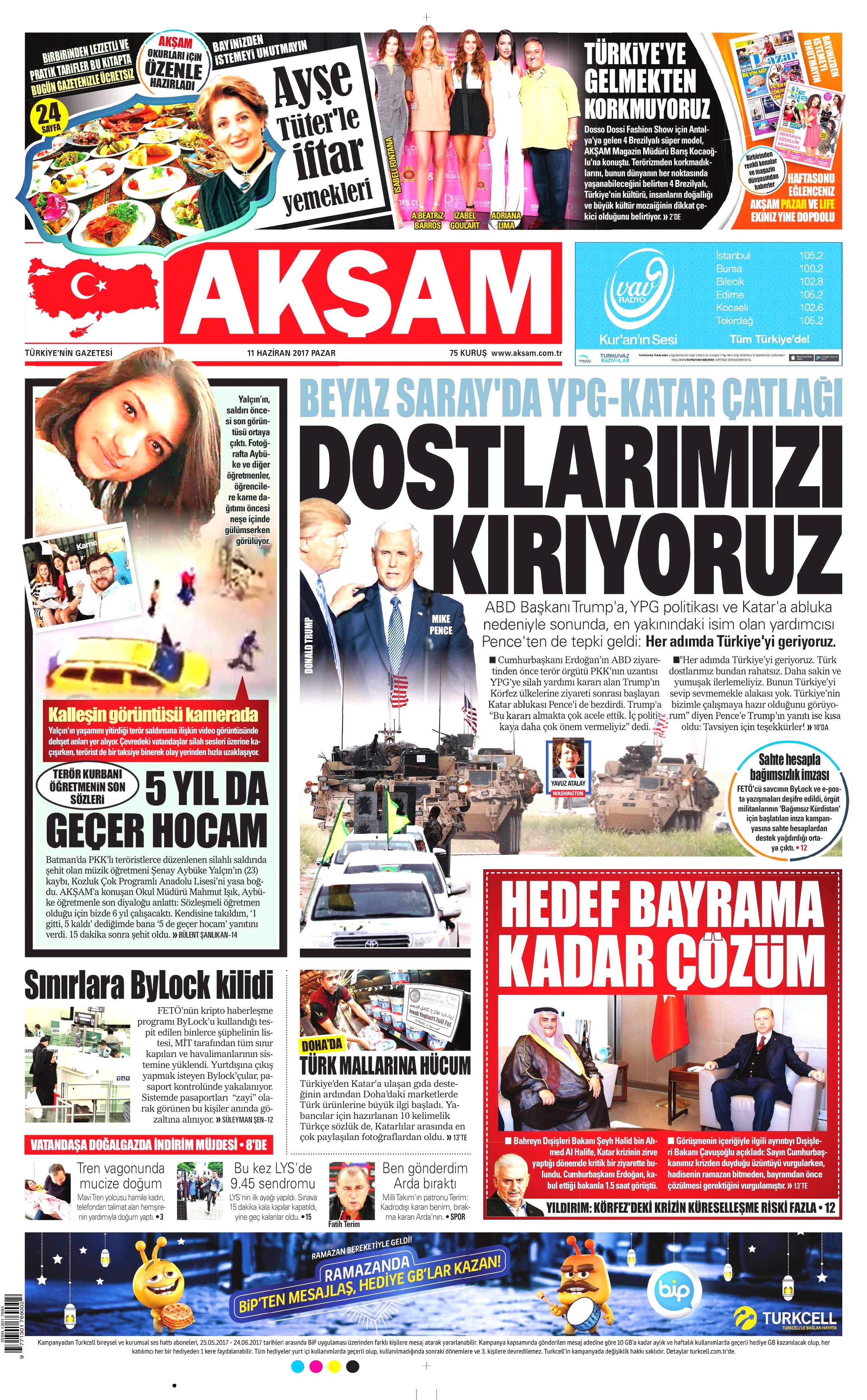 11 Haziran 2017 Pazar gazete manşetleri - 1