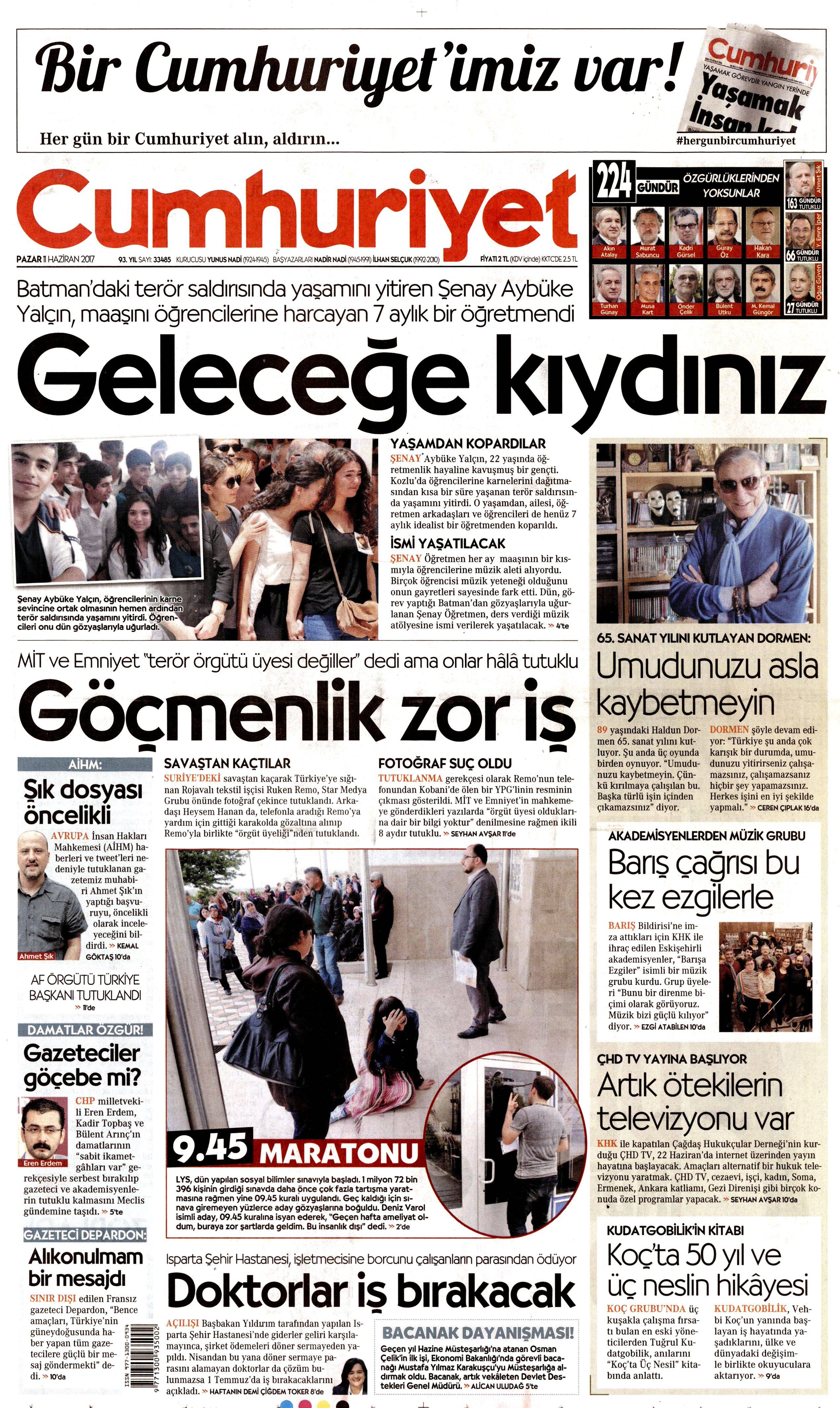 11 Haziran 2017 Pazar gazete manşetleri - 5