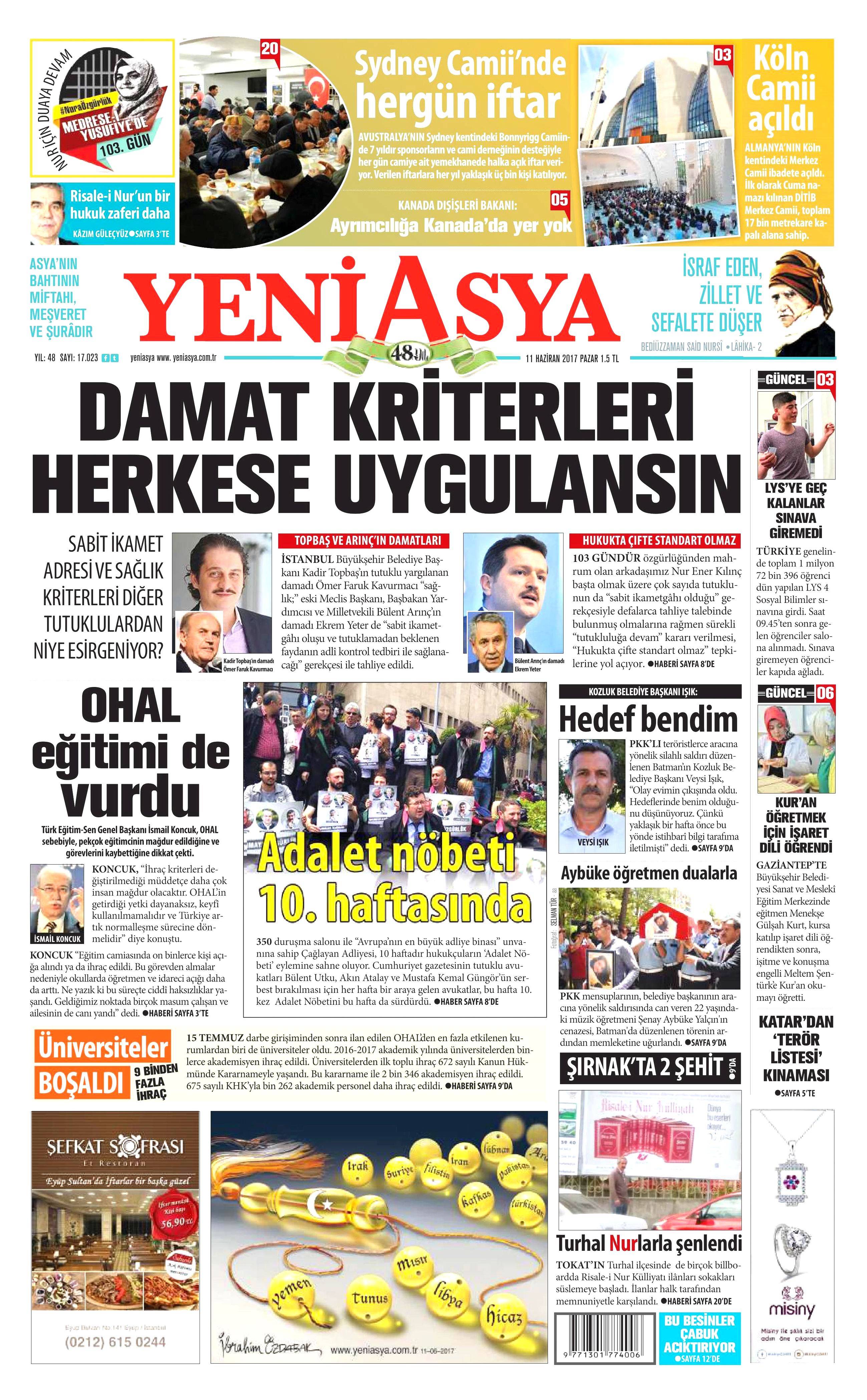 11 Haziran 2017 Pazar gazete manşetleri - 24