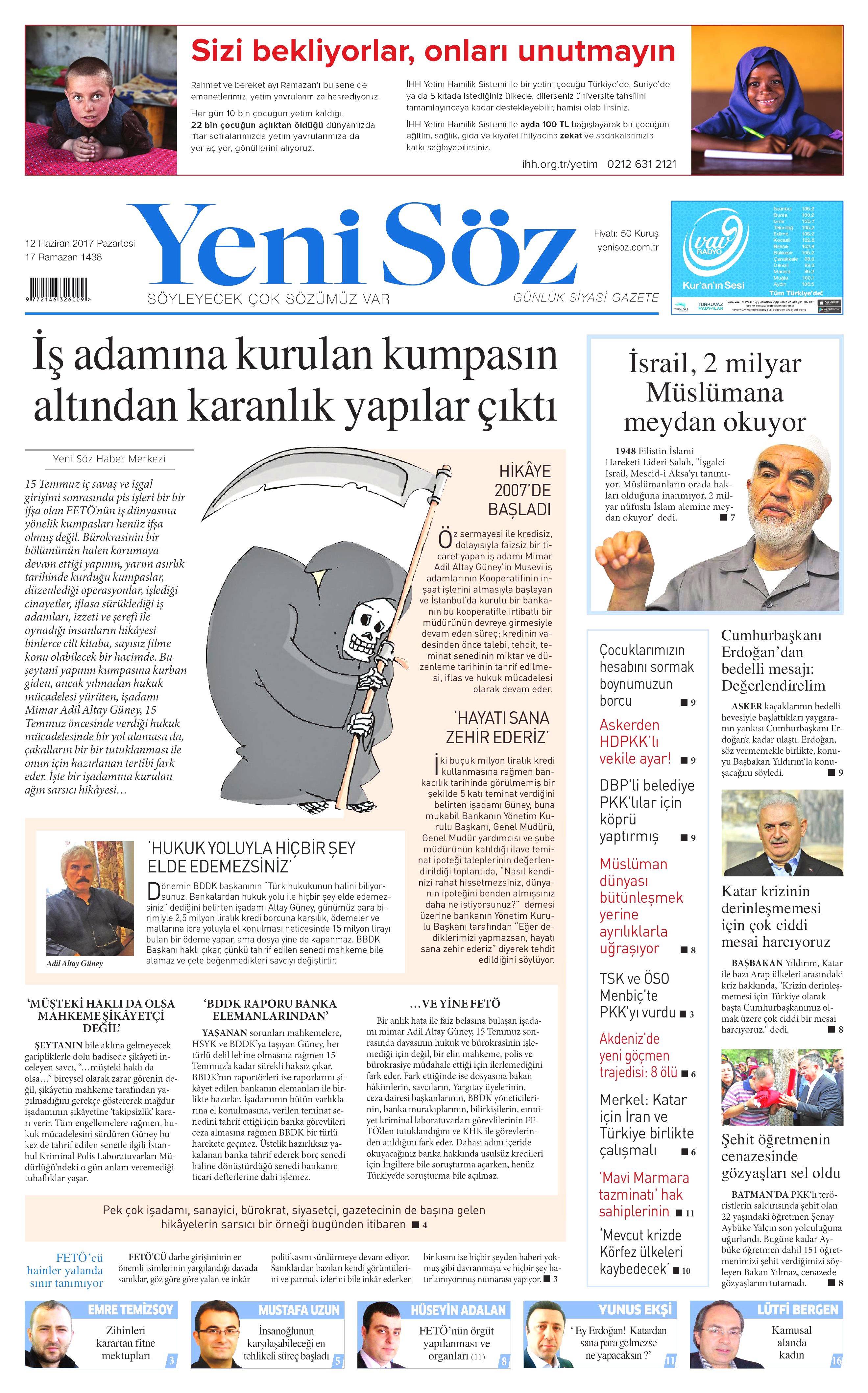 12 Haziran 2017 Pazartesi gazete manşetleri - 28