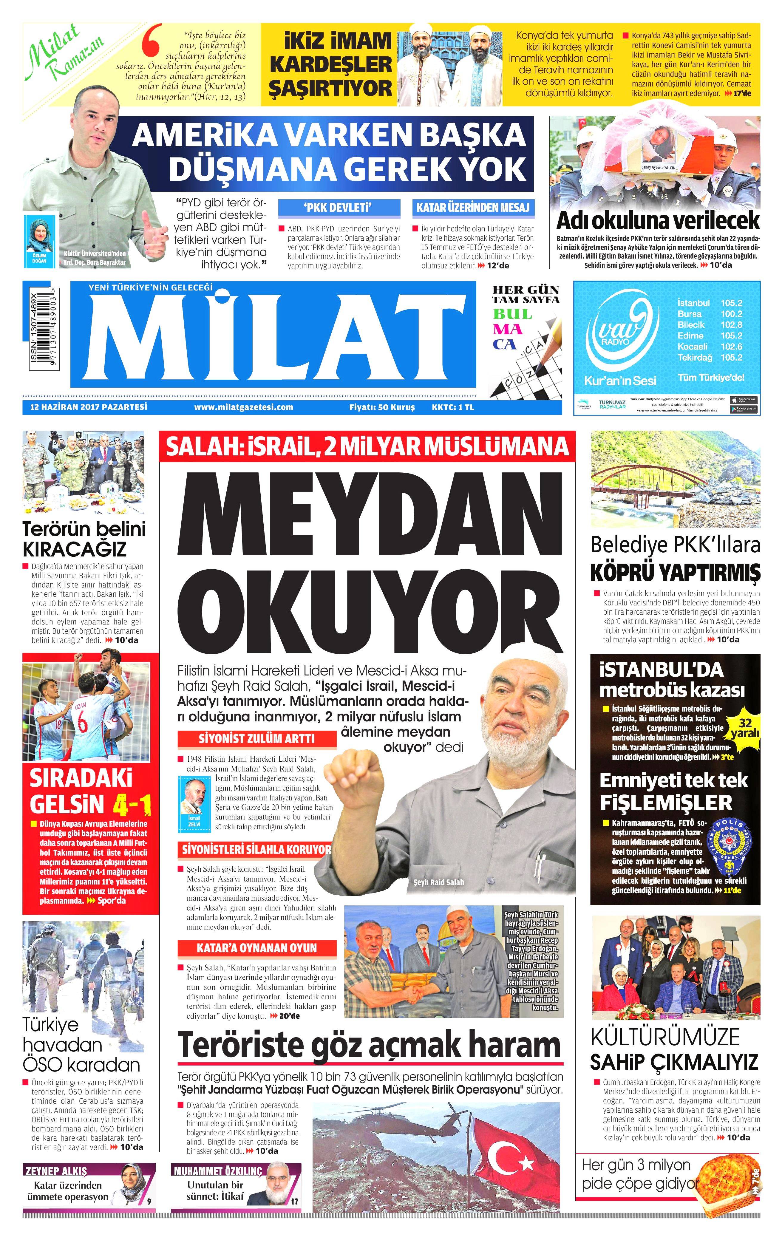 12 Haziran 2017 Pazartesi gazete manşetleri - 13