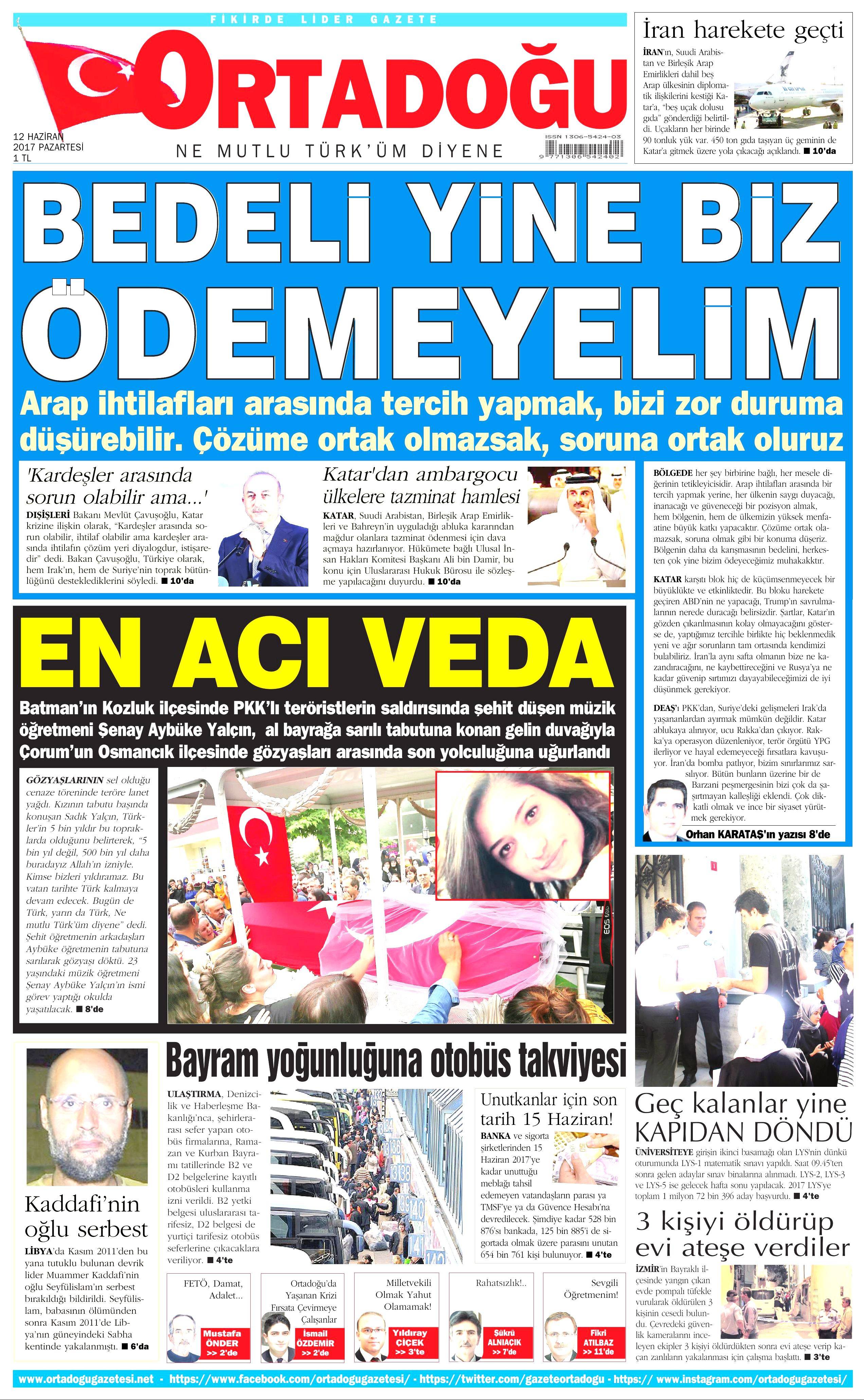 12 Haziran 2017 Pazartesi gazete manşetleri - 16