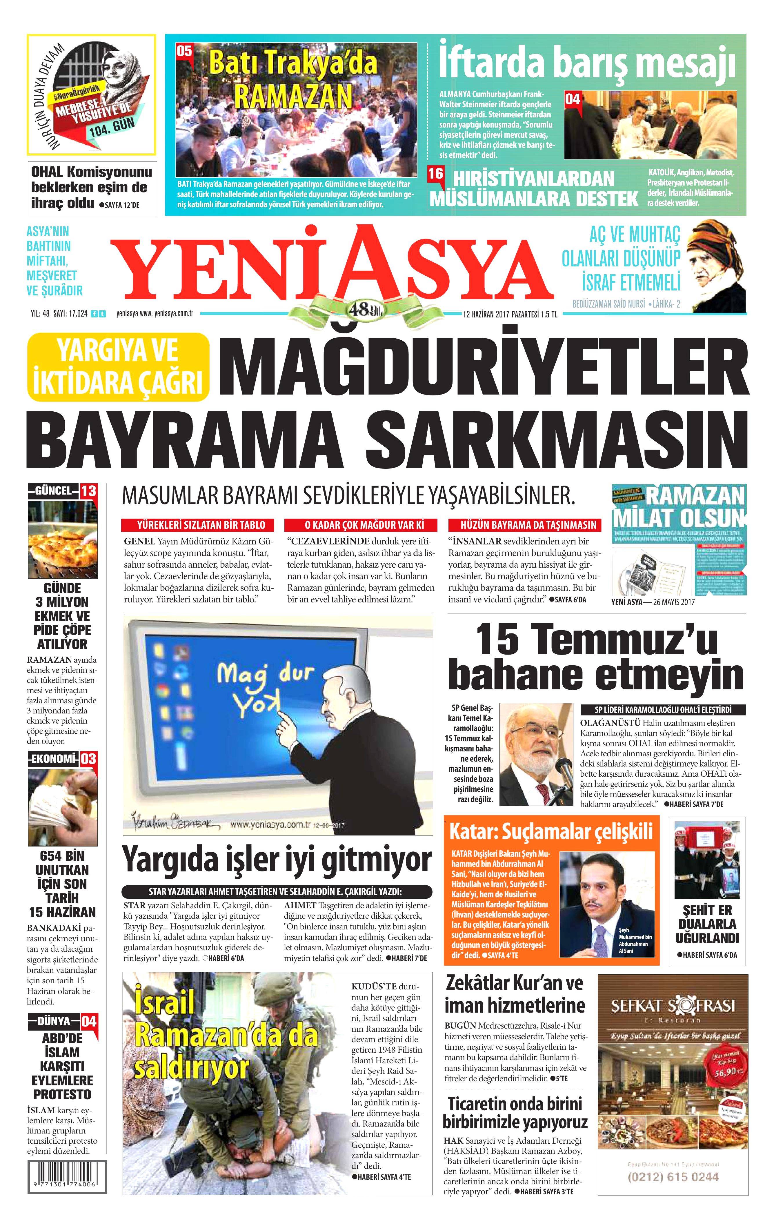 12 Haziran 2017 Pazartesi gazete manşetleri - 24