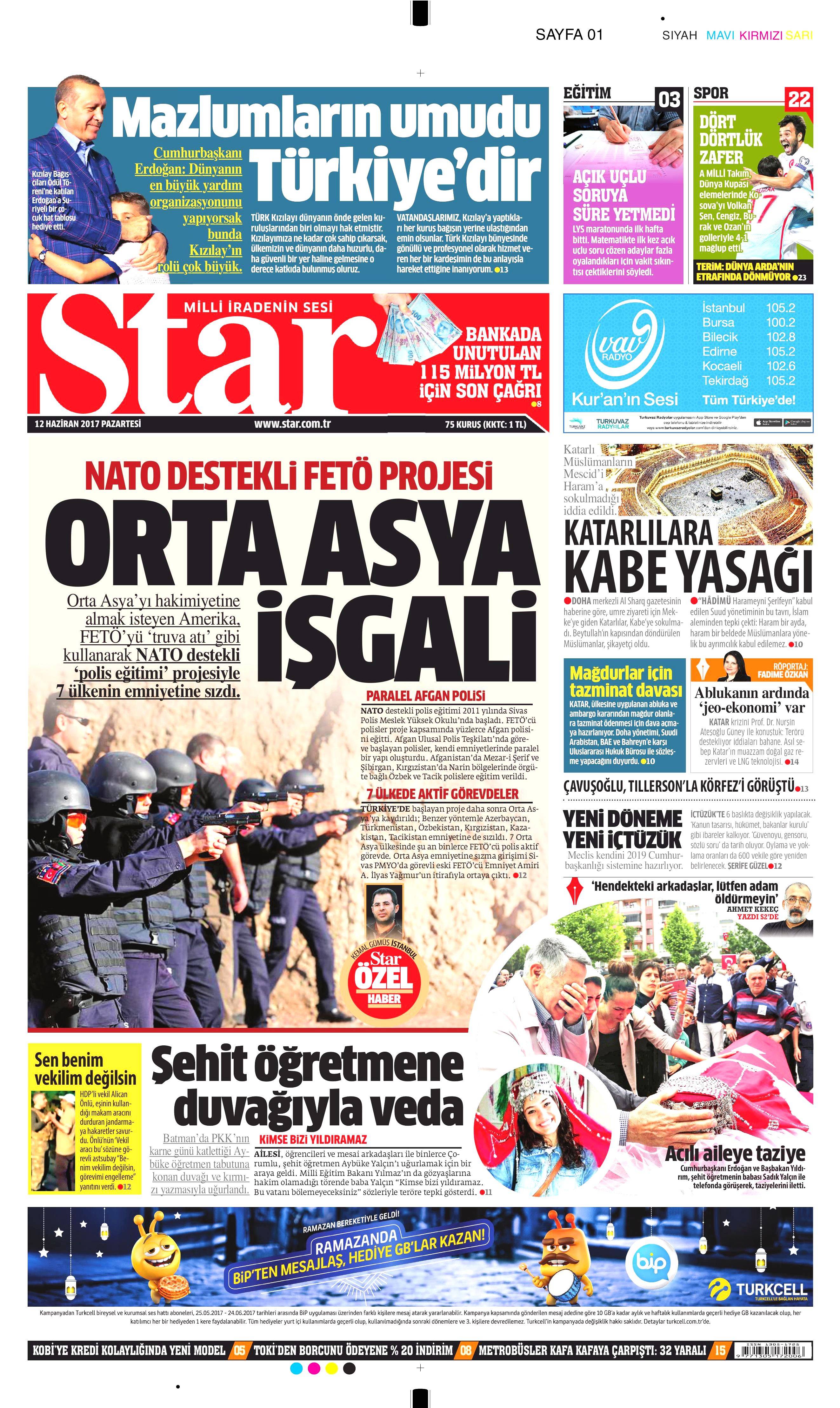 12 Haziran 2017 Pazartesi gazete manşetleri - 19