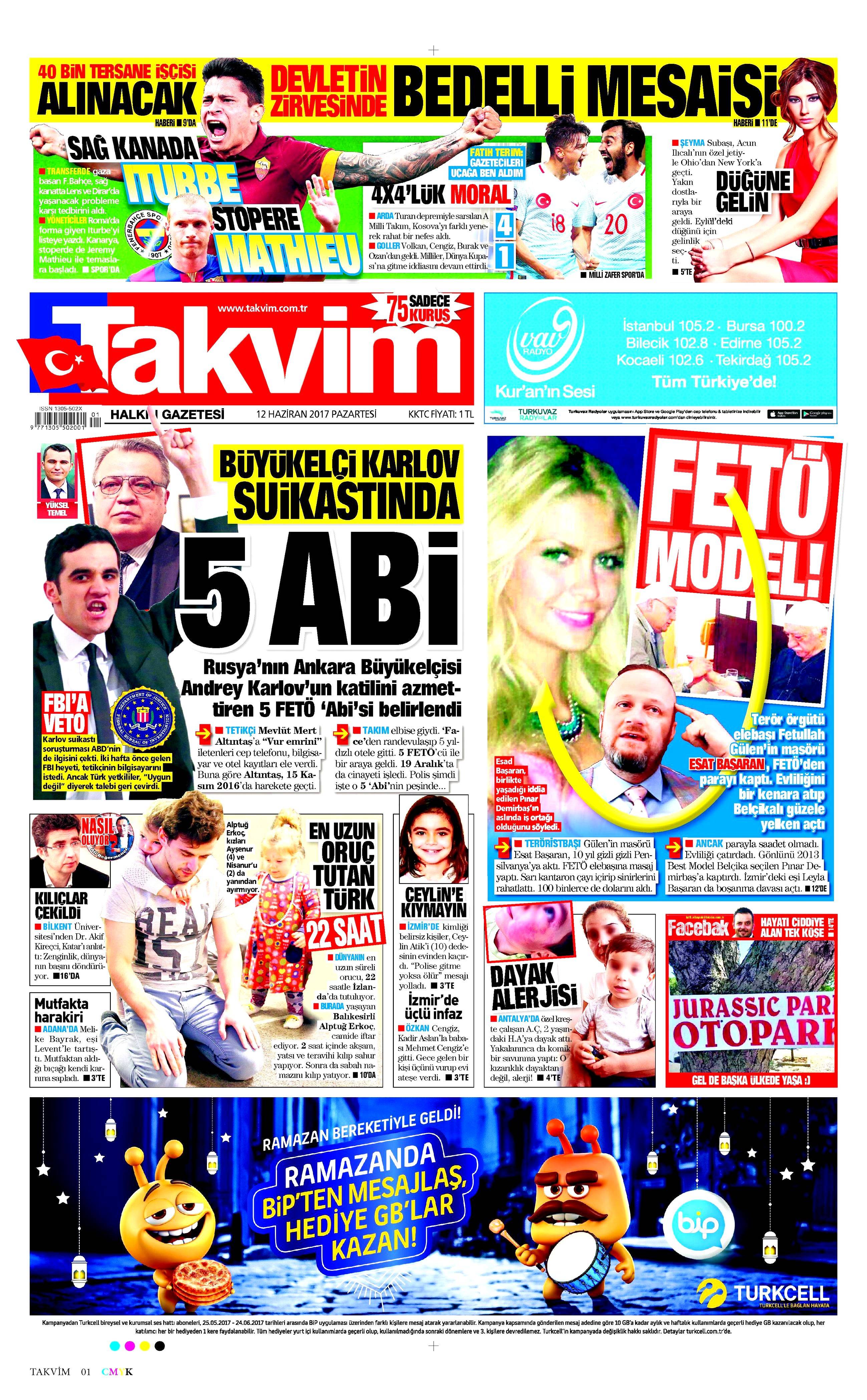 12 Haziran 2017 Pazartesi gazete manşetleri - 21