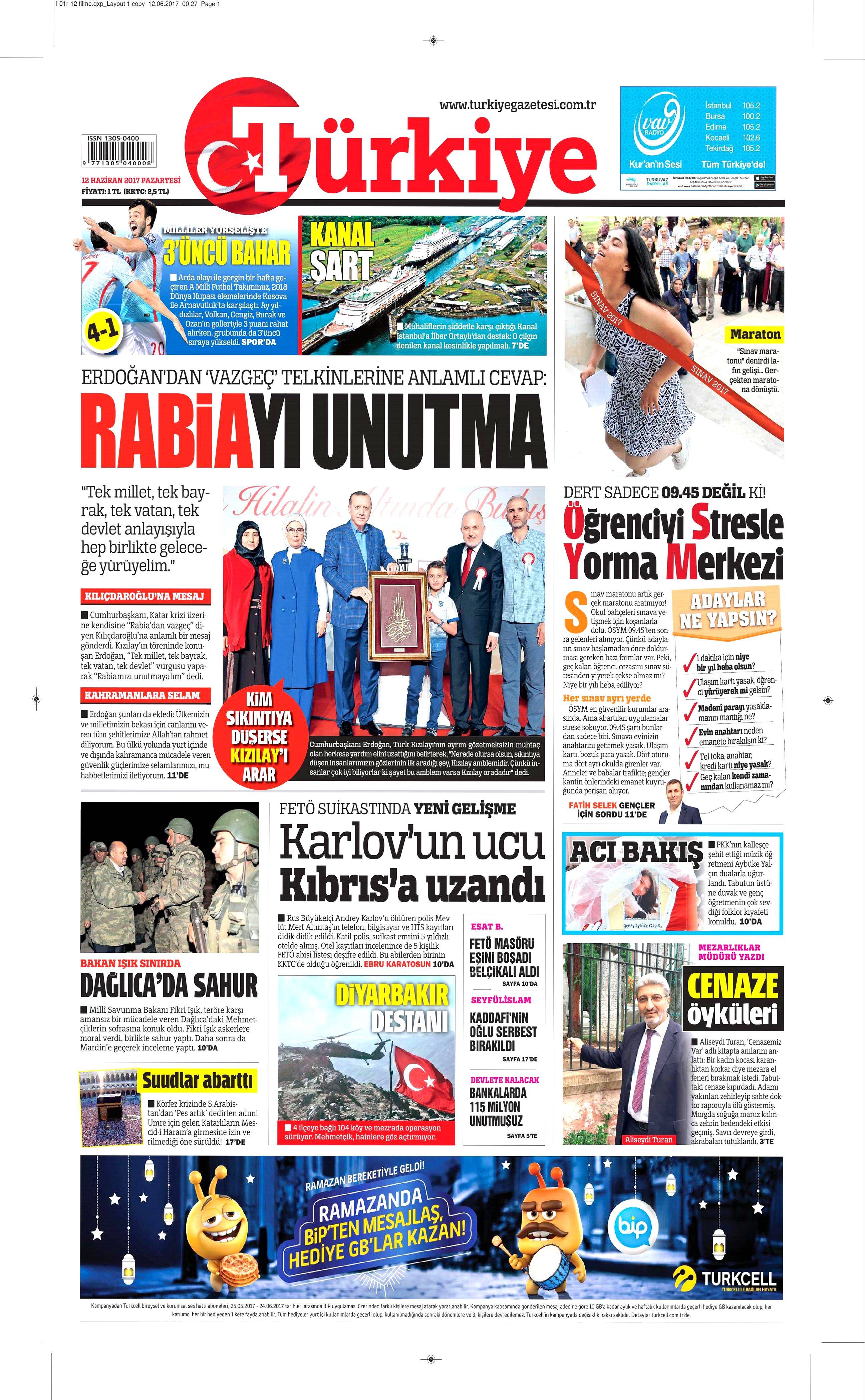 12 Haziran 2017 Pazartesi gazete manşetleri - 22