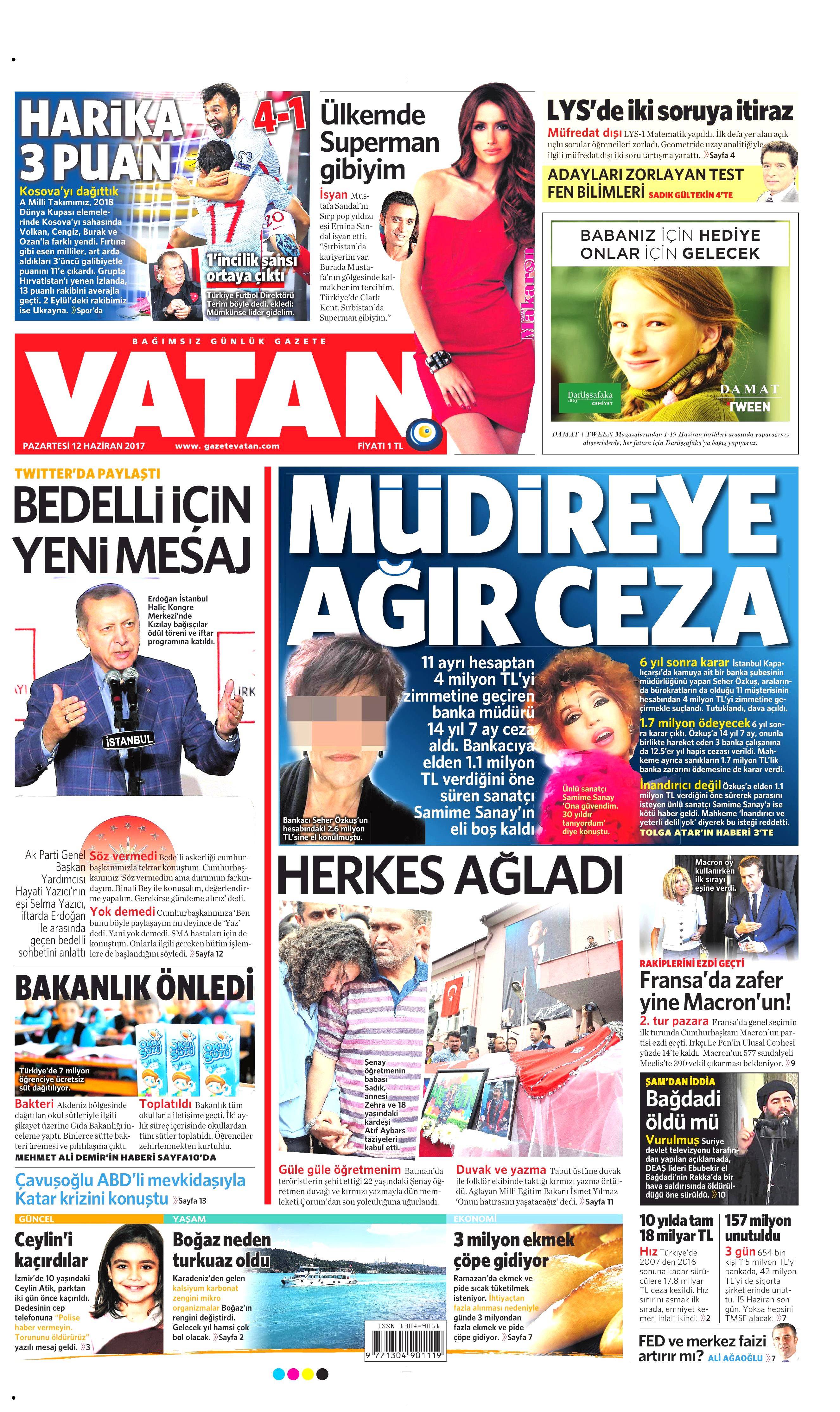 12 Haziran 2017 Pazartesi gazete manşetleri - 23