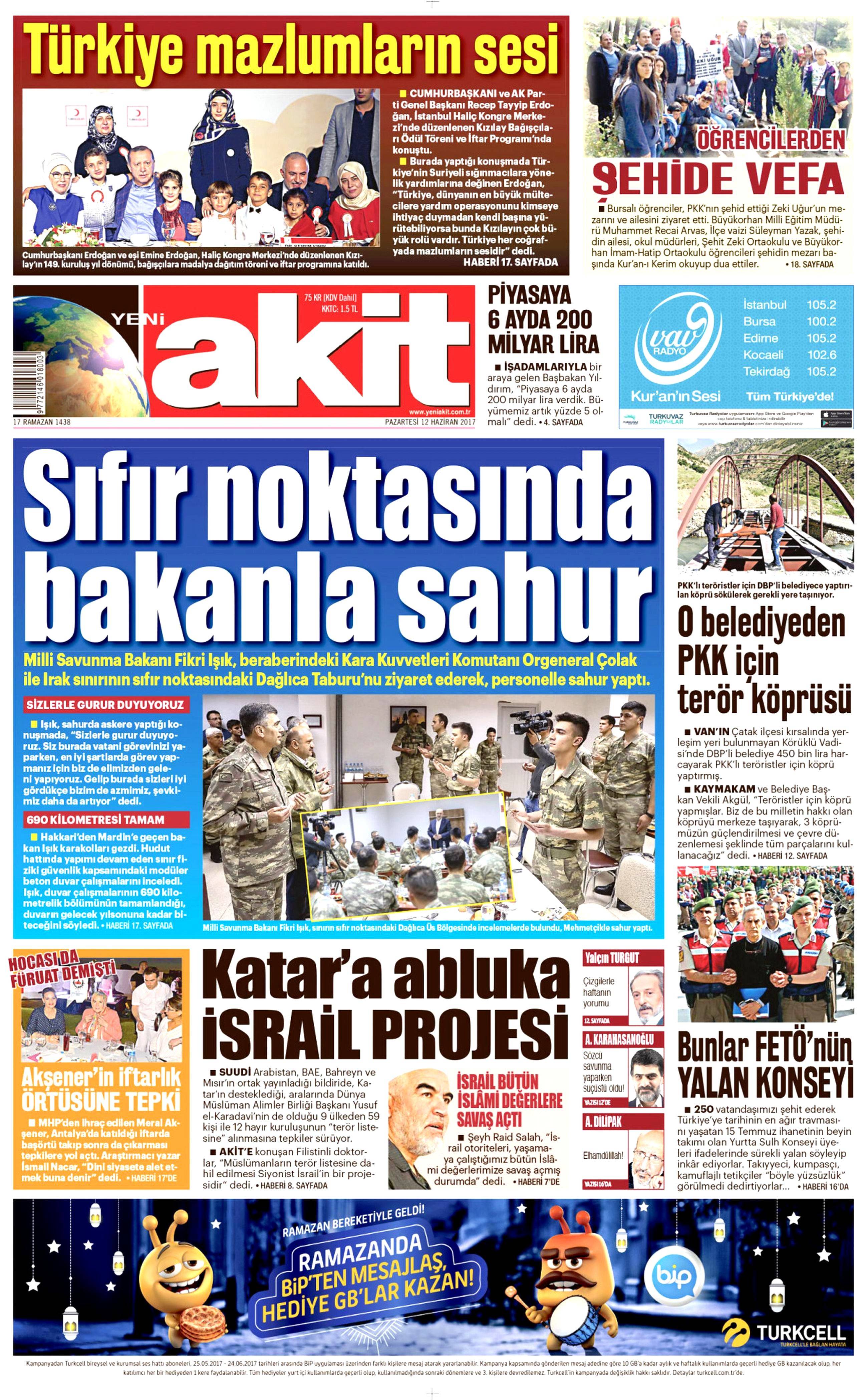 12 Haziran 2017 Pazartesi gazete manşetleri - 2