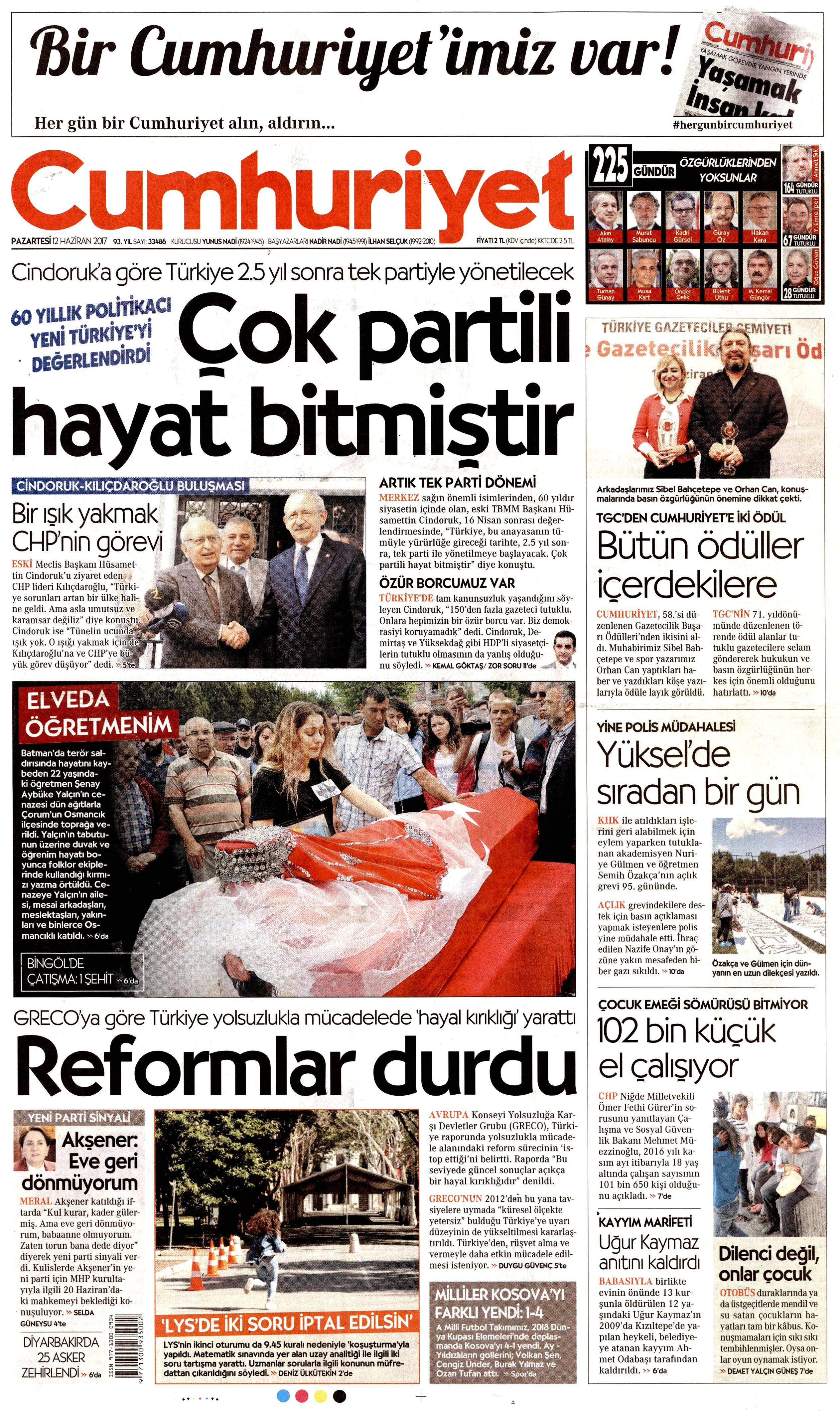 12 Haziran 2017 Pazartesi gazete manşetleri - 5