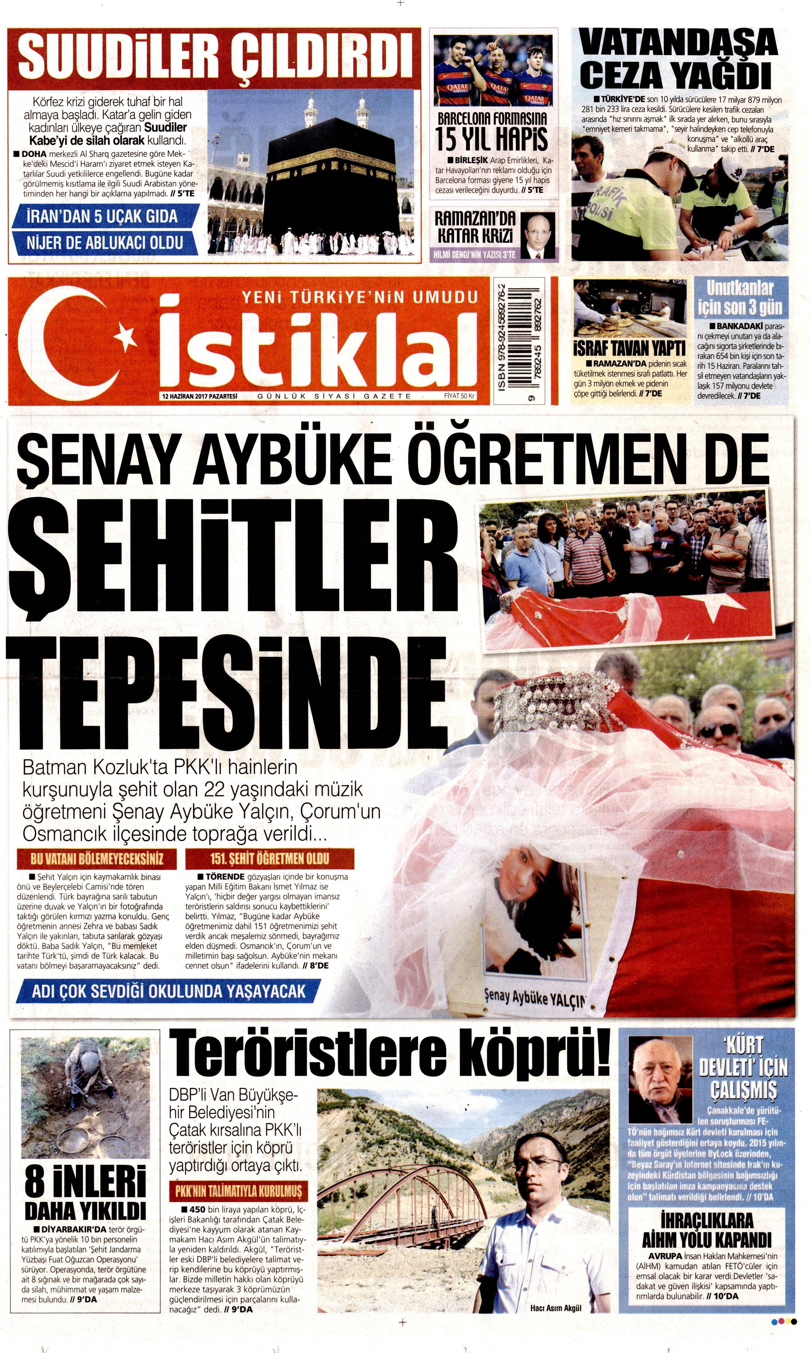 12 Haziran 2017 Pazartesi gazete manşetleri - 11