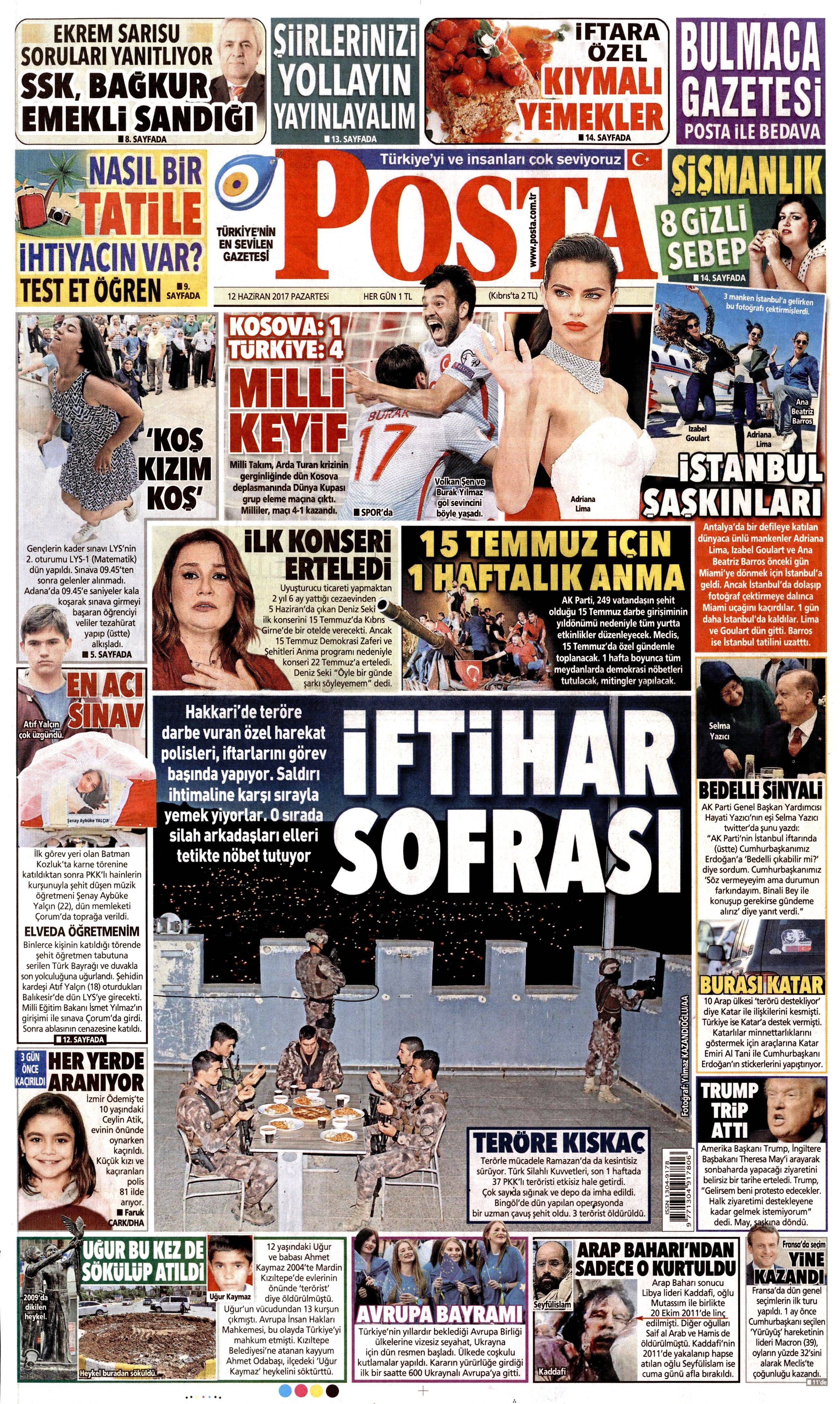 12 Haziran 2017 Pazartesi gazete manşetleri - 17