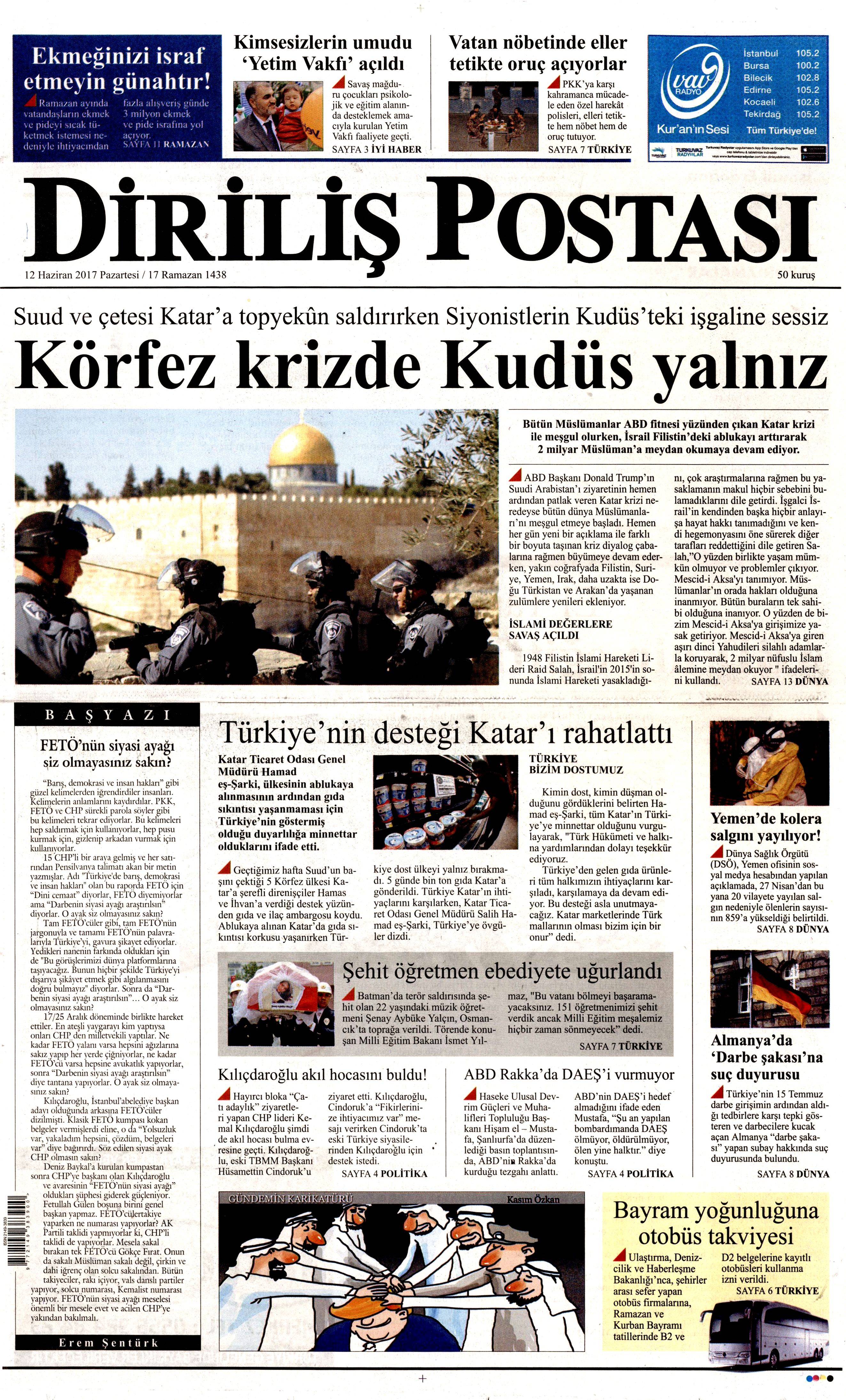 12 Haziran 2017 Pazartesi gazete manşetleri - 6