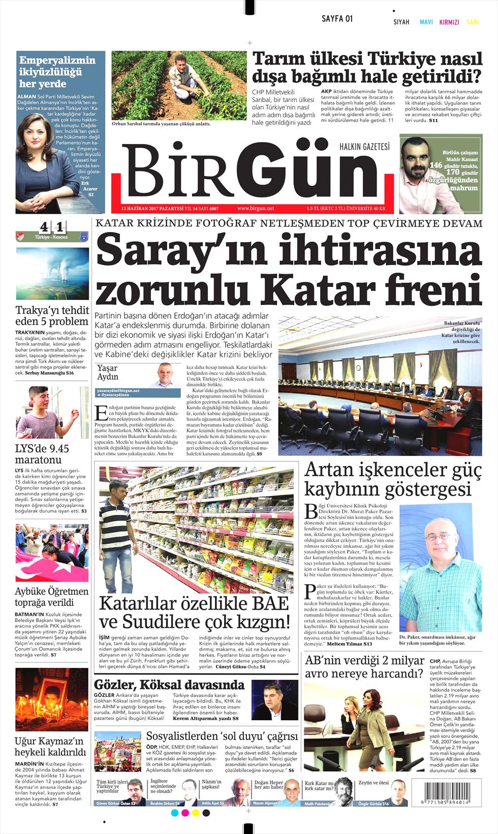 12 Haziran 2017 Pazartesi gazete manşetleri - 4