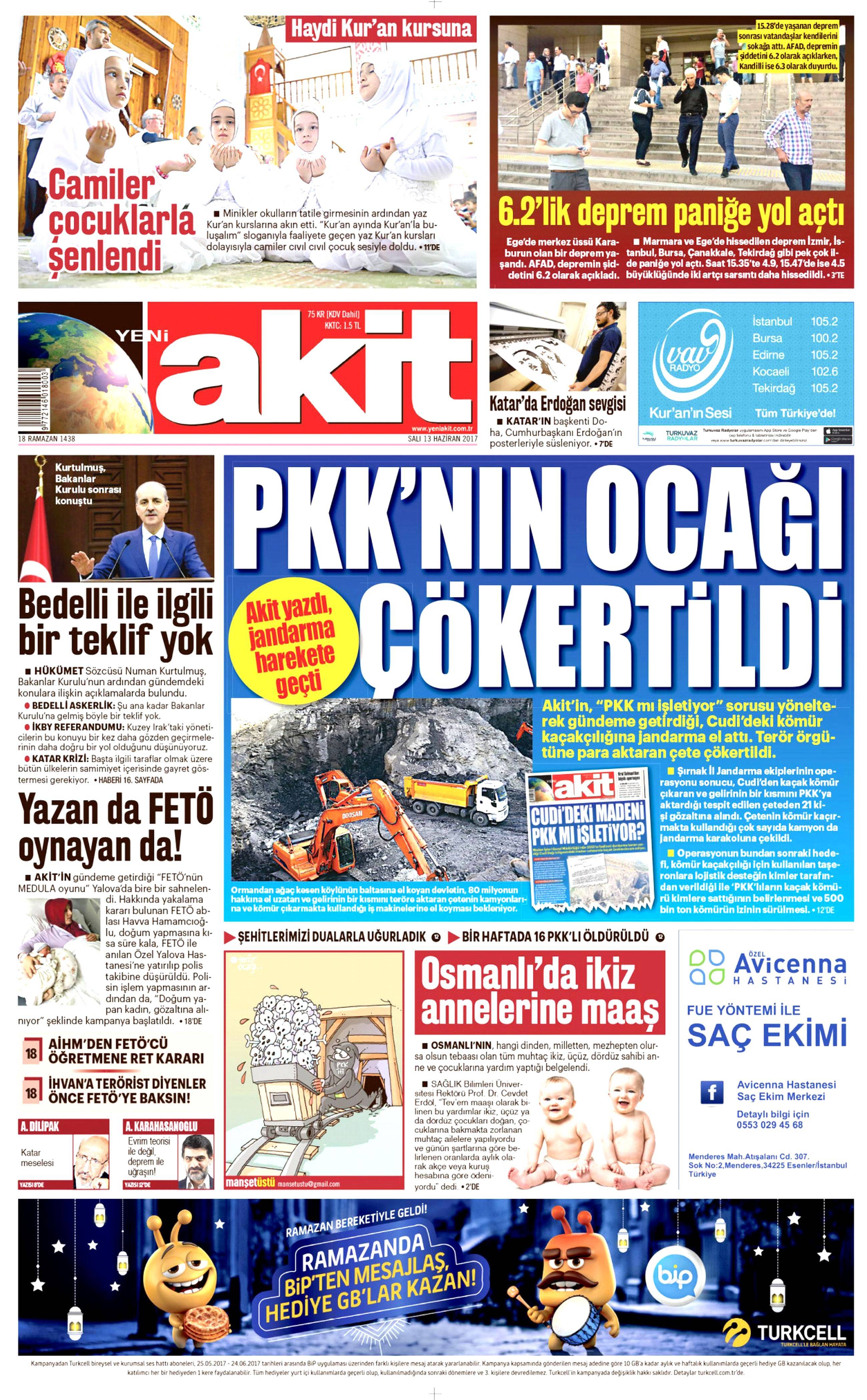 13 Haziran 2017 Salı gazete manşetleri - 2