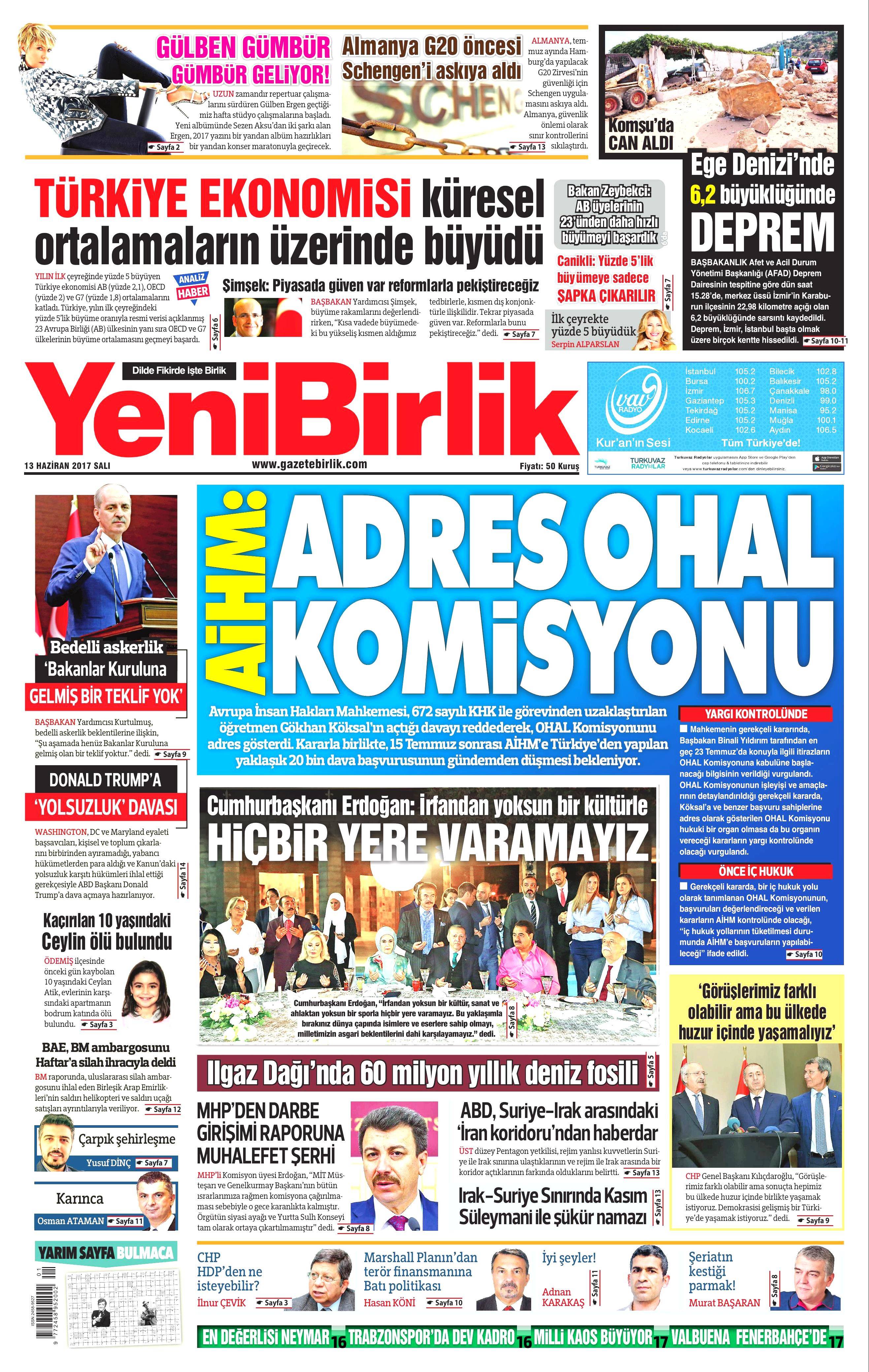 13 Haziran 2017 Salı gazete manşetleri - 23