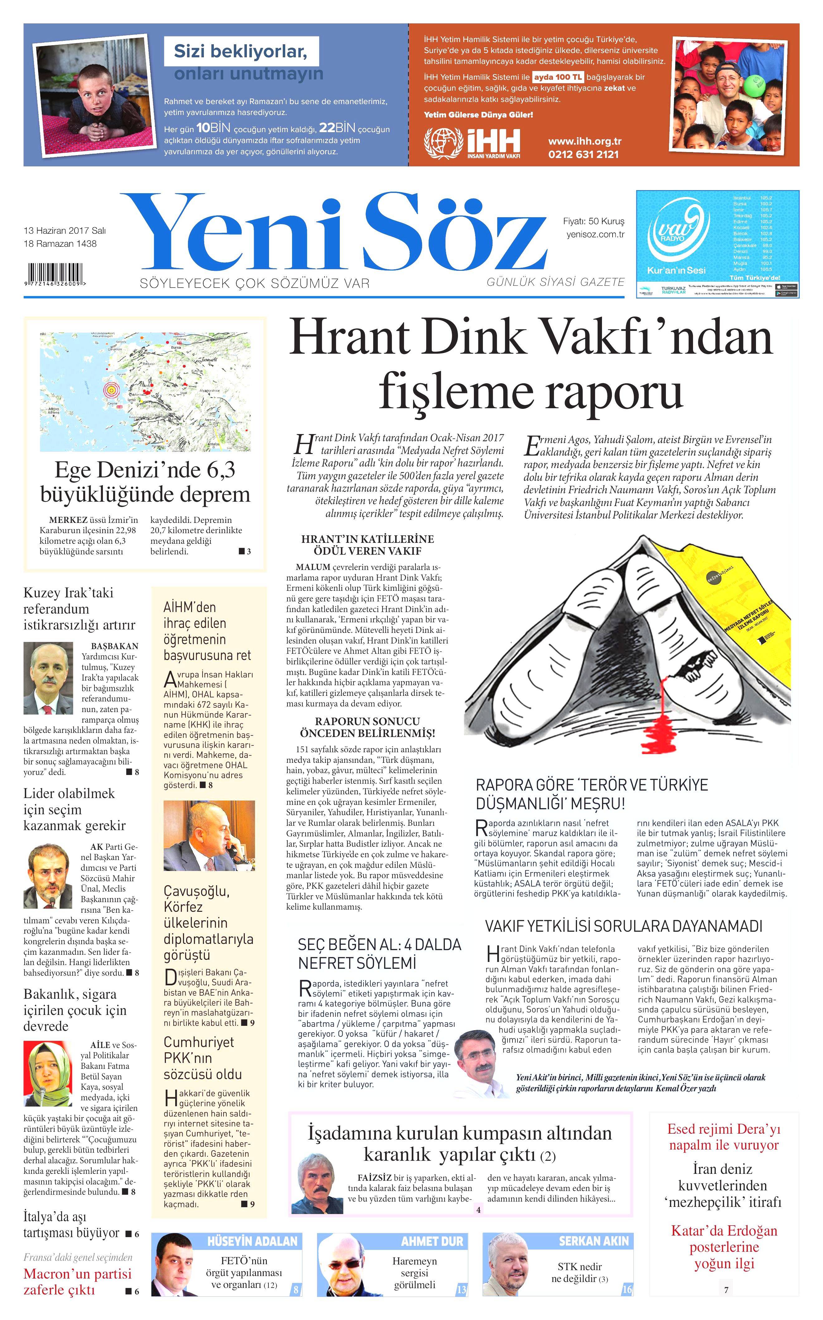 13 Haziran 2017 Salı gazete manşetleri - 6