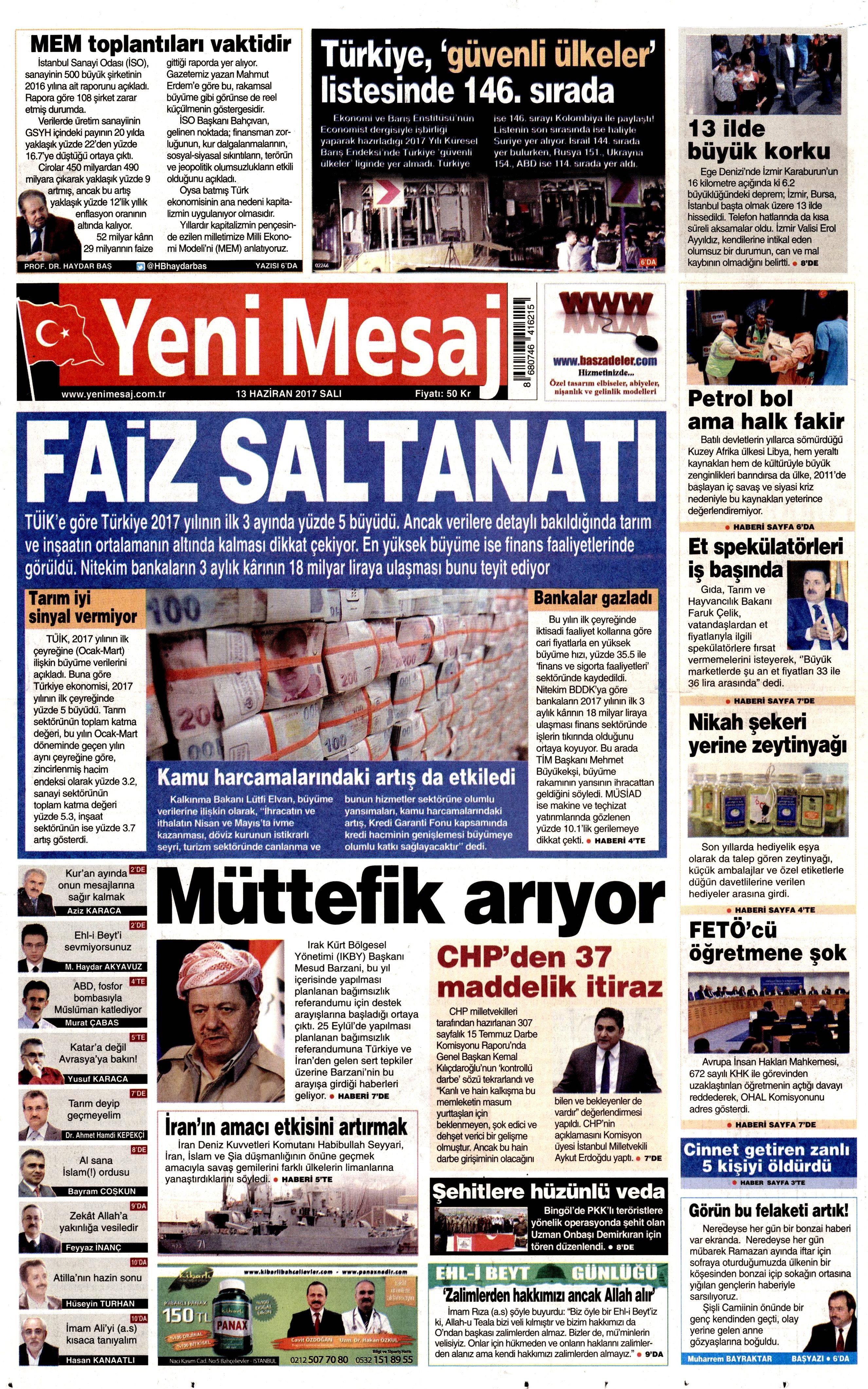 13 Haziran 2017 Salı gazete manşetleri - 9