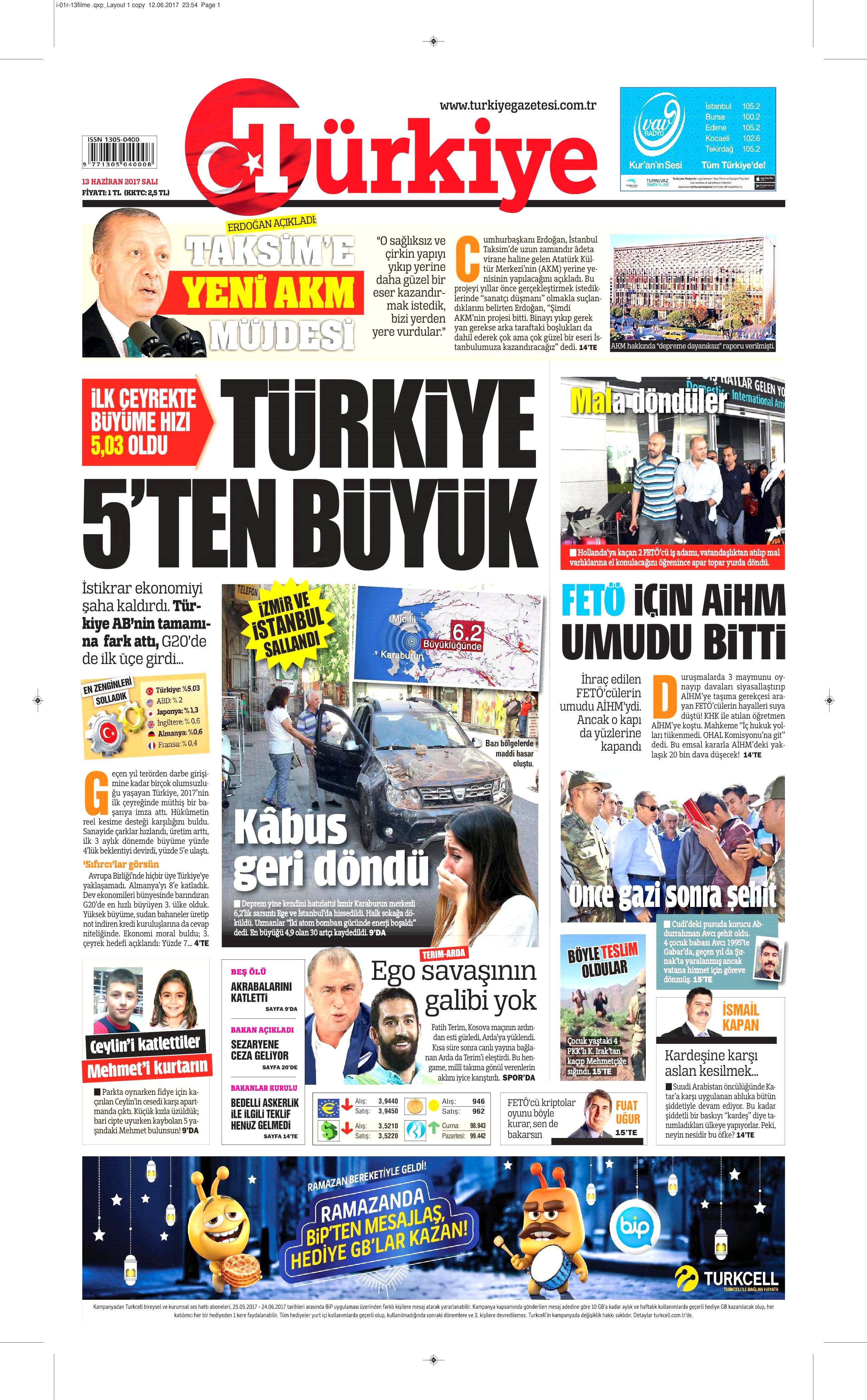 13 Haziran 2017 Salı gazete manşetleri - 10
