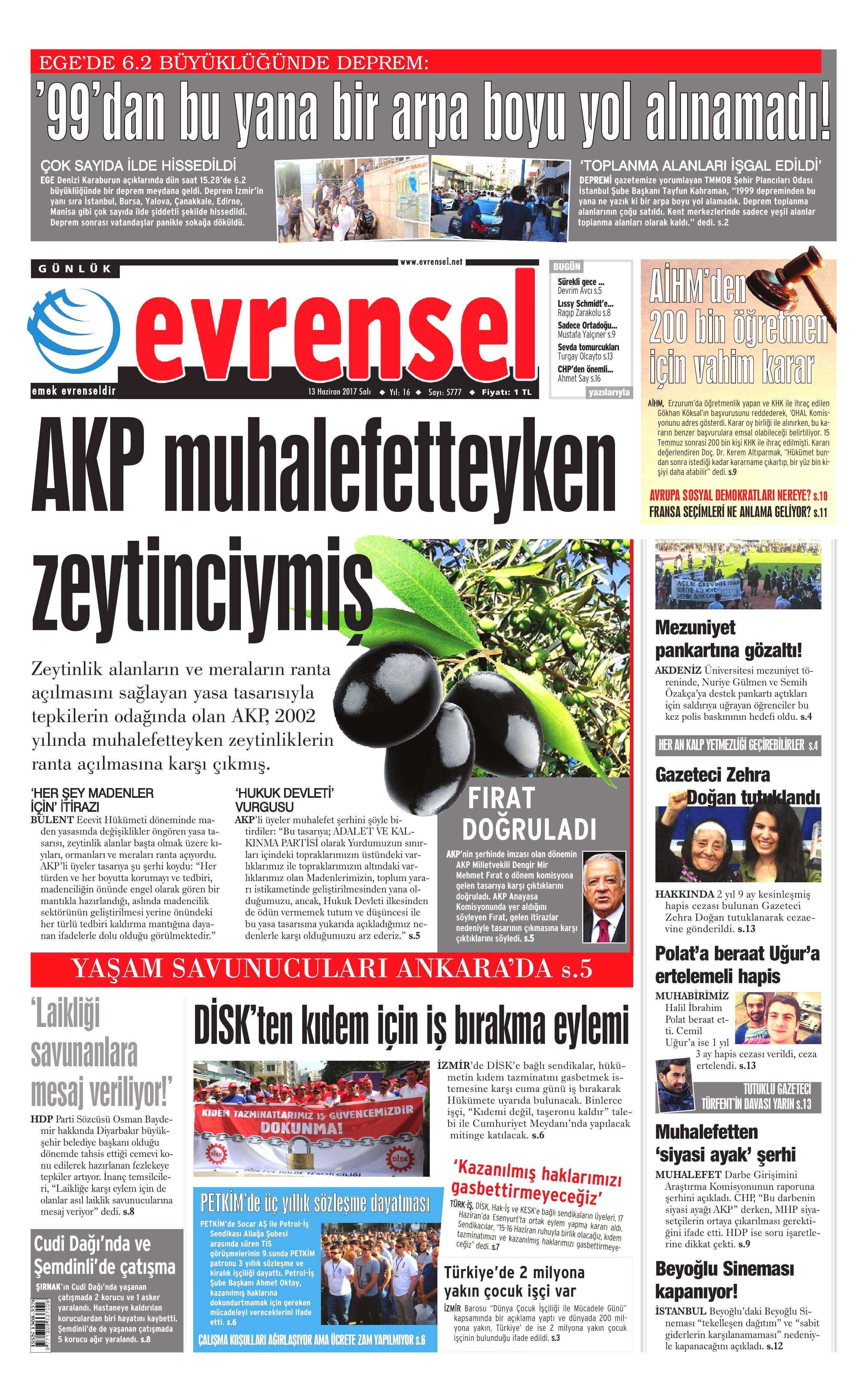 13 Haziran 2017 Salı gazete manşetleri - 5