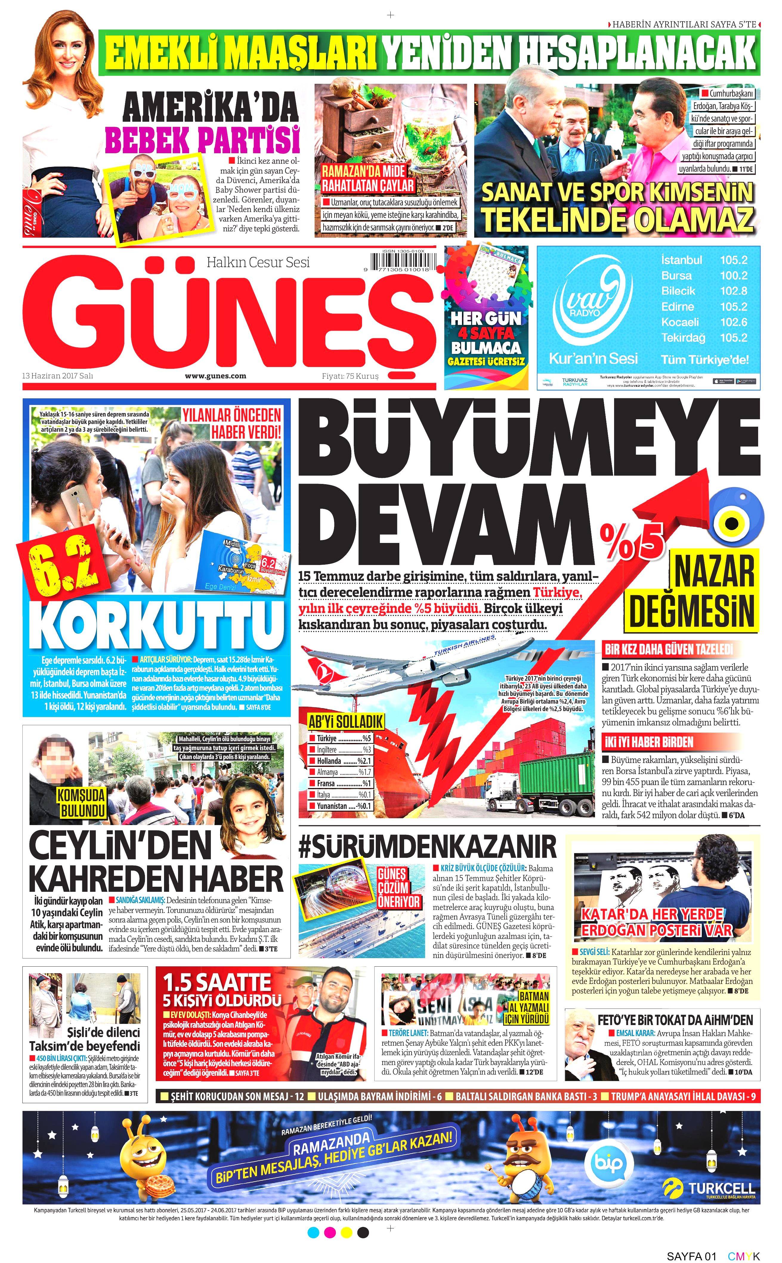 13 Haziran 2017 Salı gazete manşetleri - 15