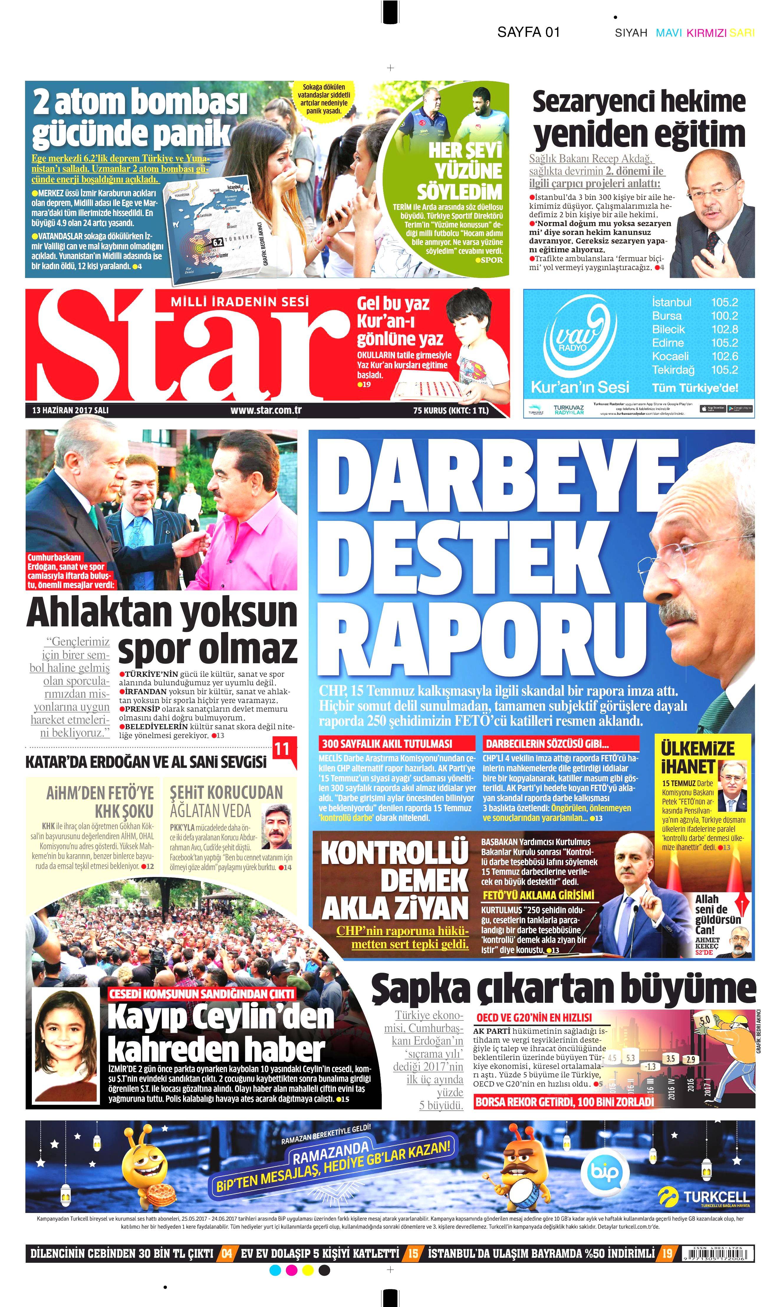 13 Haziran 2017 Salı gazete manşetleri - 17