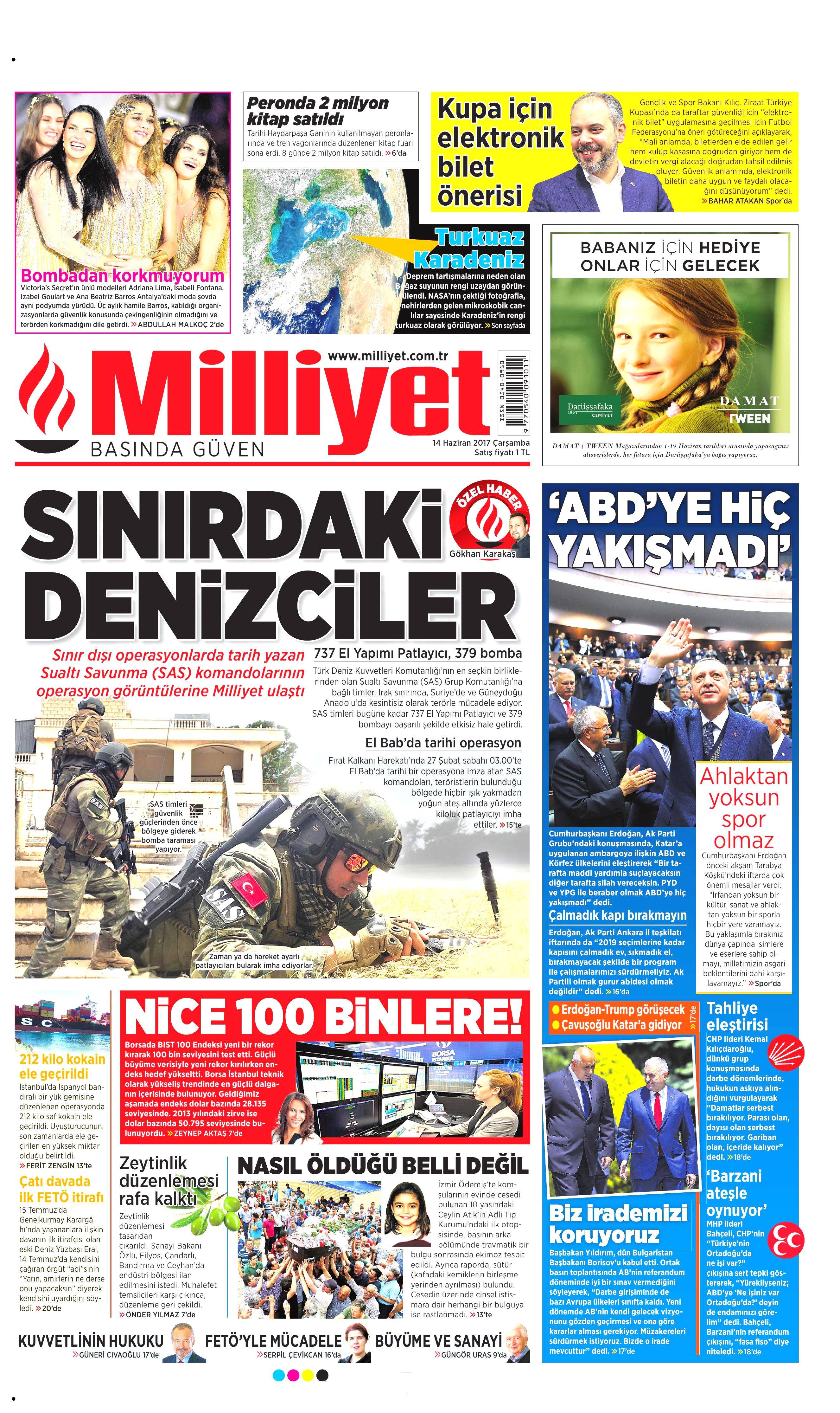 14 Haziran 2017 Çarşamba gazete manşetleri - 15
