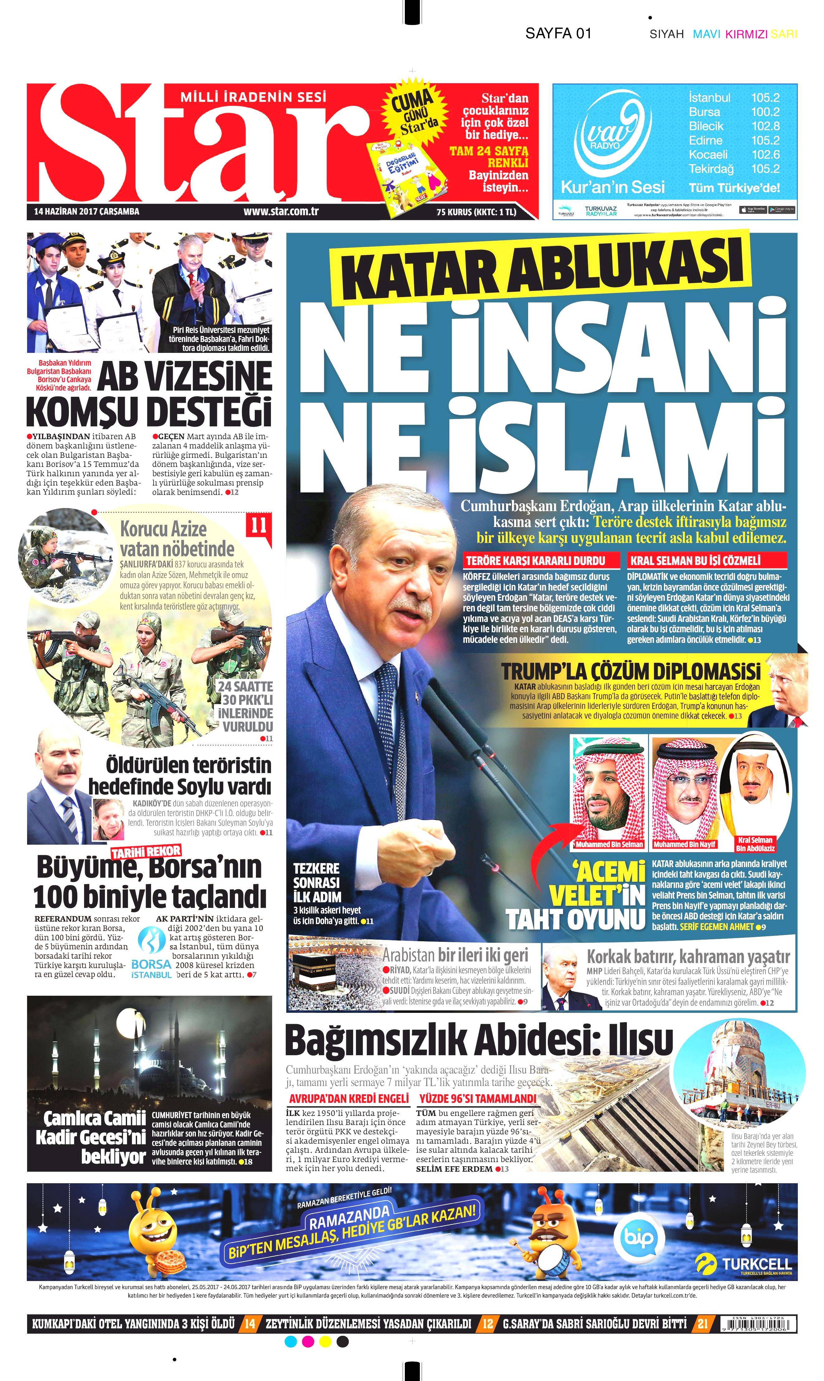 14 Haziran 2017 Çarşamba gazete manşetleri - 20