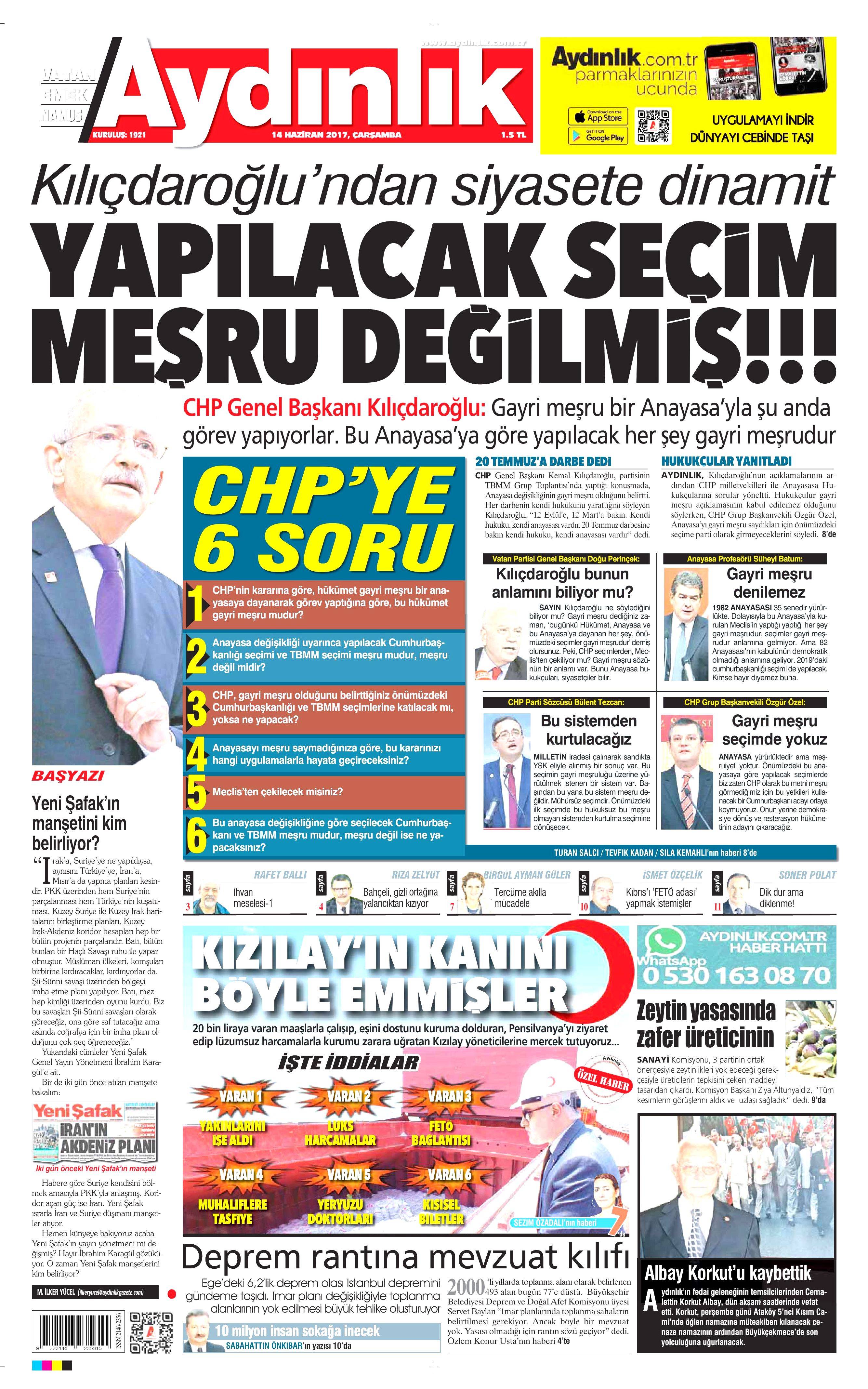 14 Haziran 2017 Çarşamba gazete manşetleri - 3