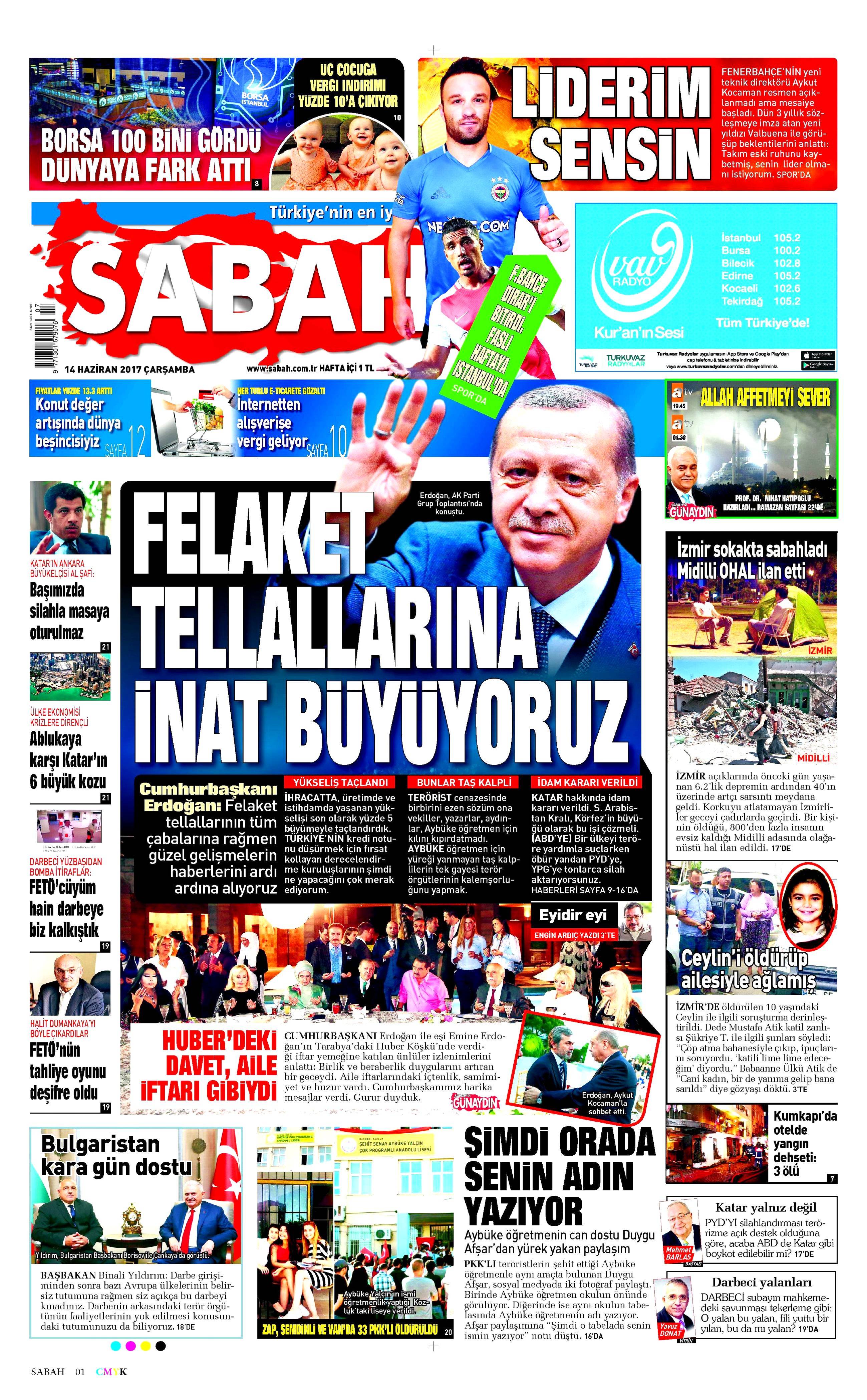 14 Haziran 2017 Çarşamba gazete manşetleri - 18