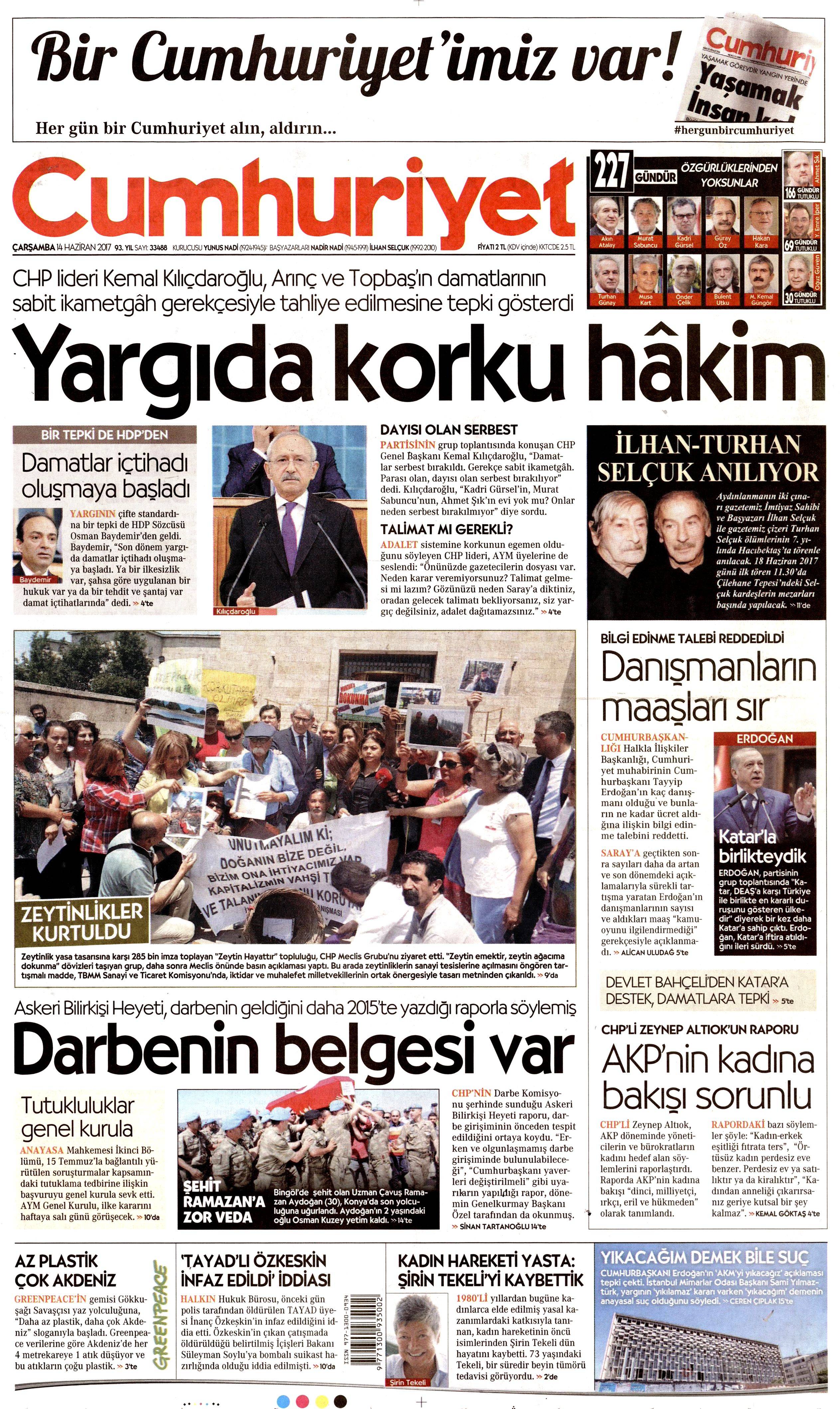 14 Haziran 2017 Çarşamba gazete manşetleri - 5