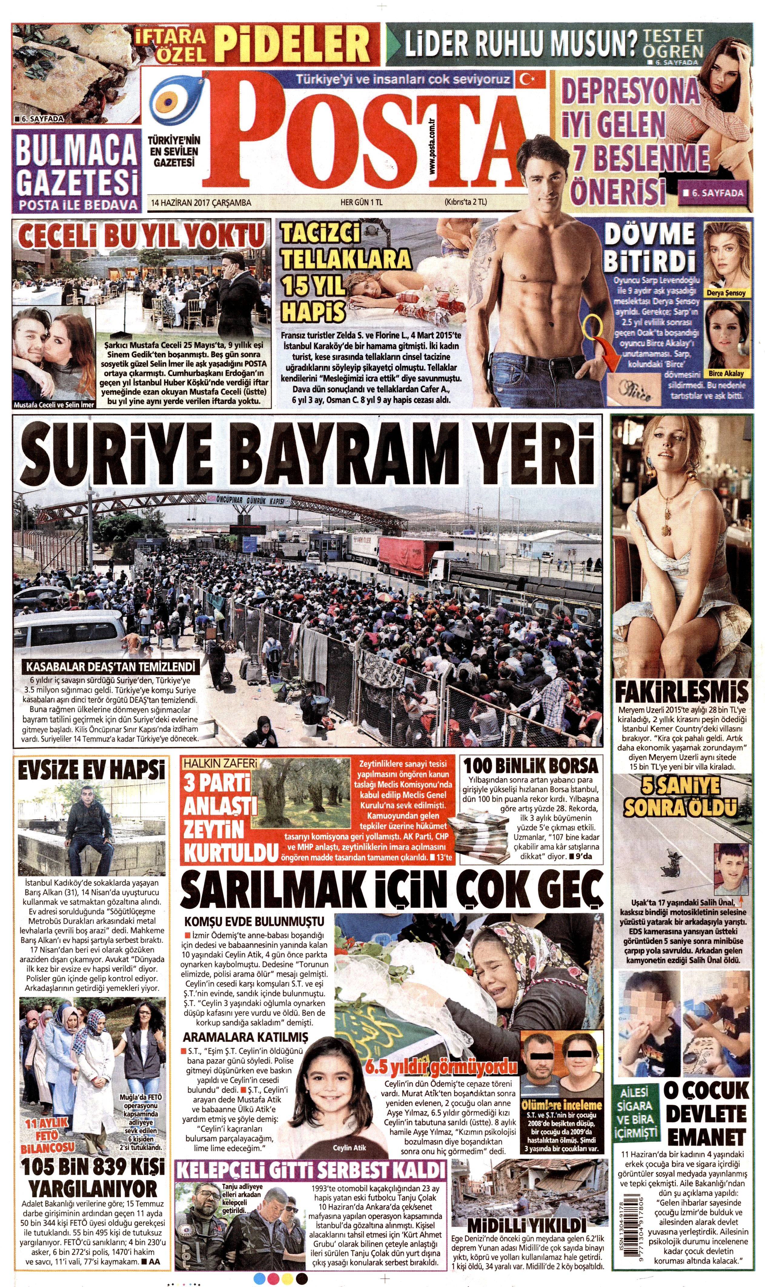 14 Haziran 2017 Çarşamba gazete manşetleri - 17