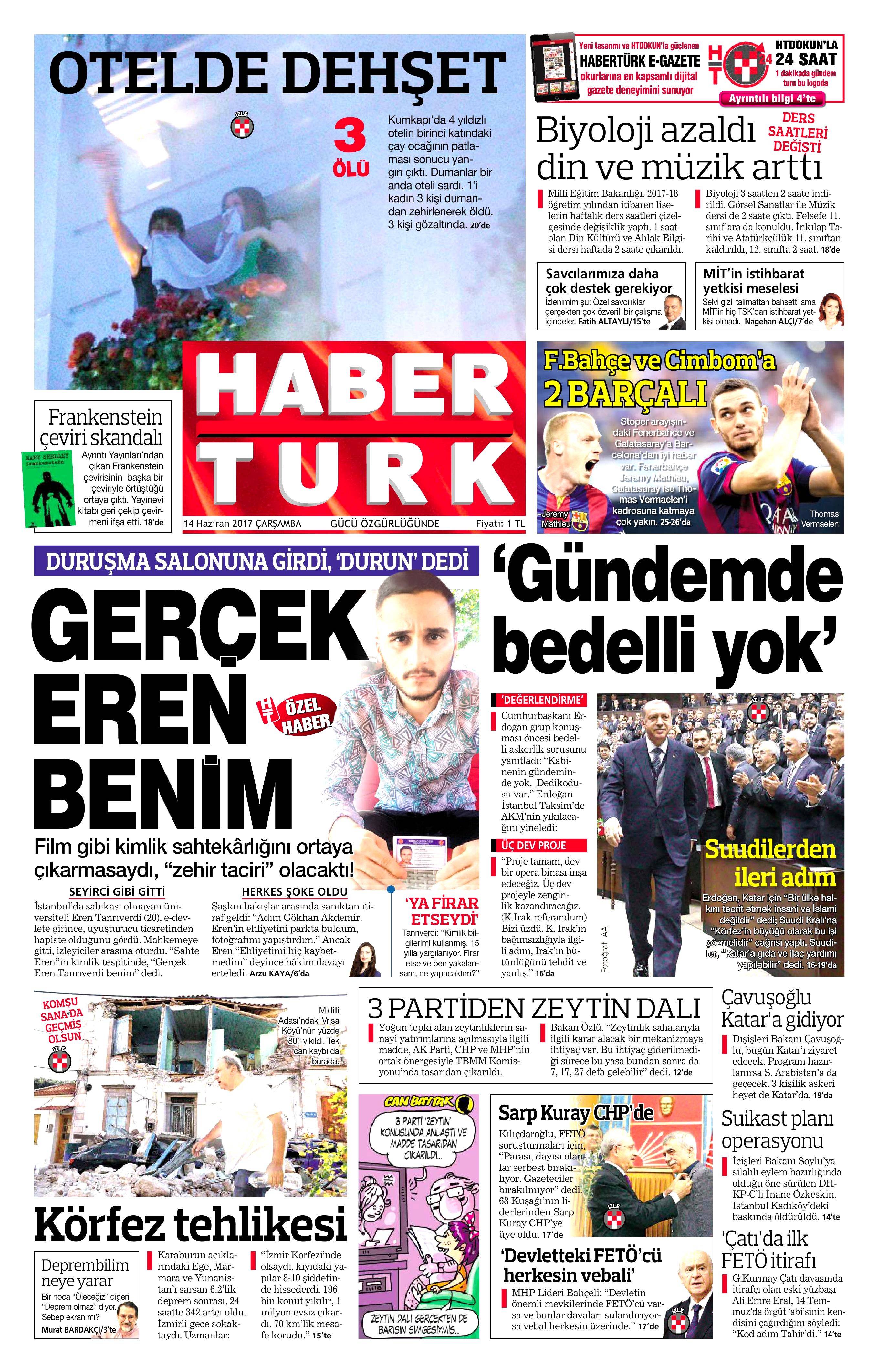 14 Haziran 2017 Çarşamba gazete manşetleri - 9