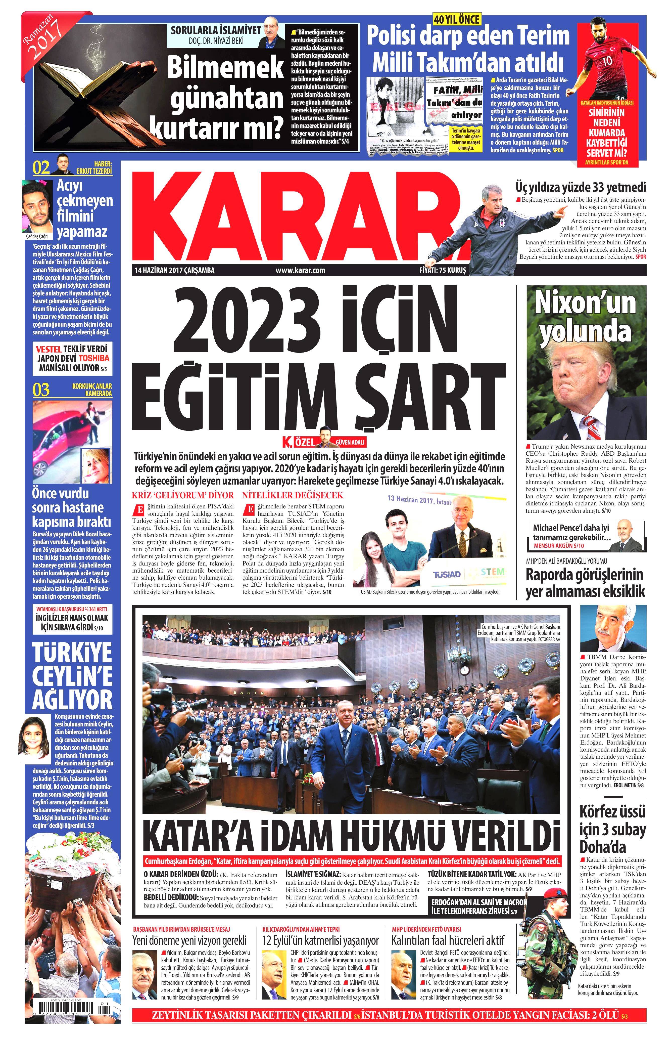 14 Haziran 2017 Çarşamba gazete manşetleri - 12